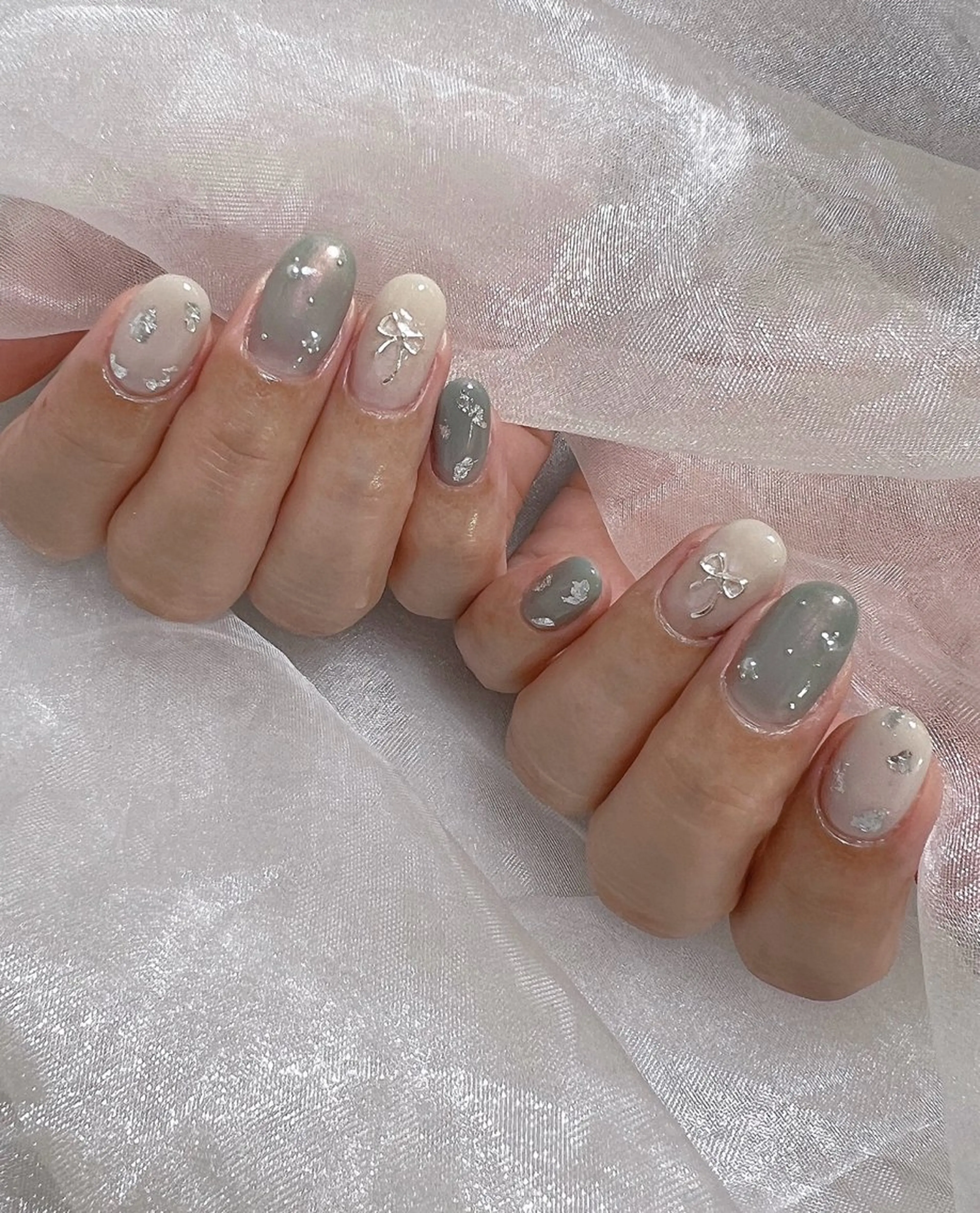 ネイル フットネイル ジェルネイル 韓国ネイル リボン 春ネイル ハンドネイル nail salon Lauleaのネイルデザイン