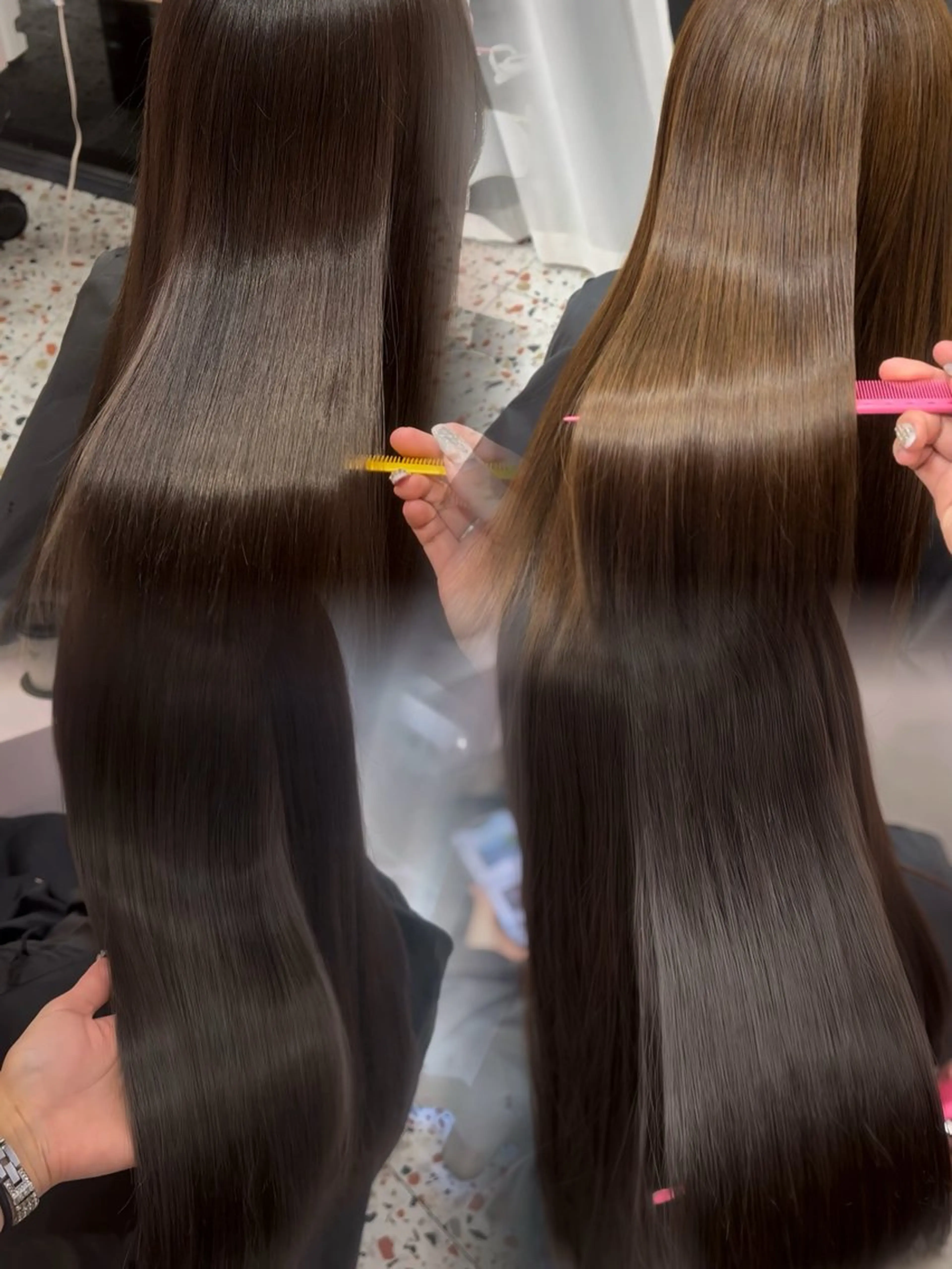 ロング チョコレートブラウン 髪質改善 韓国風ヘア ワンホンヘア カット ヘアカラー トリートメント 𝑺𝑨𝑨𝒀𝑨 色気ワンホンHairのヘアスタイル