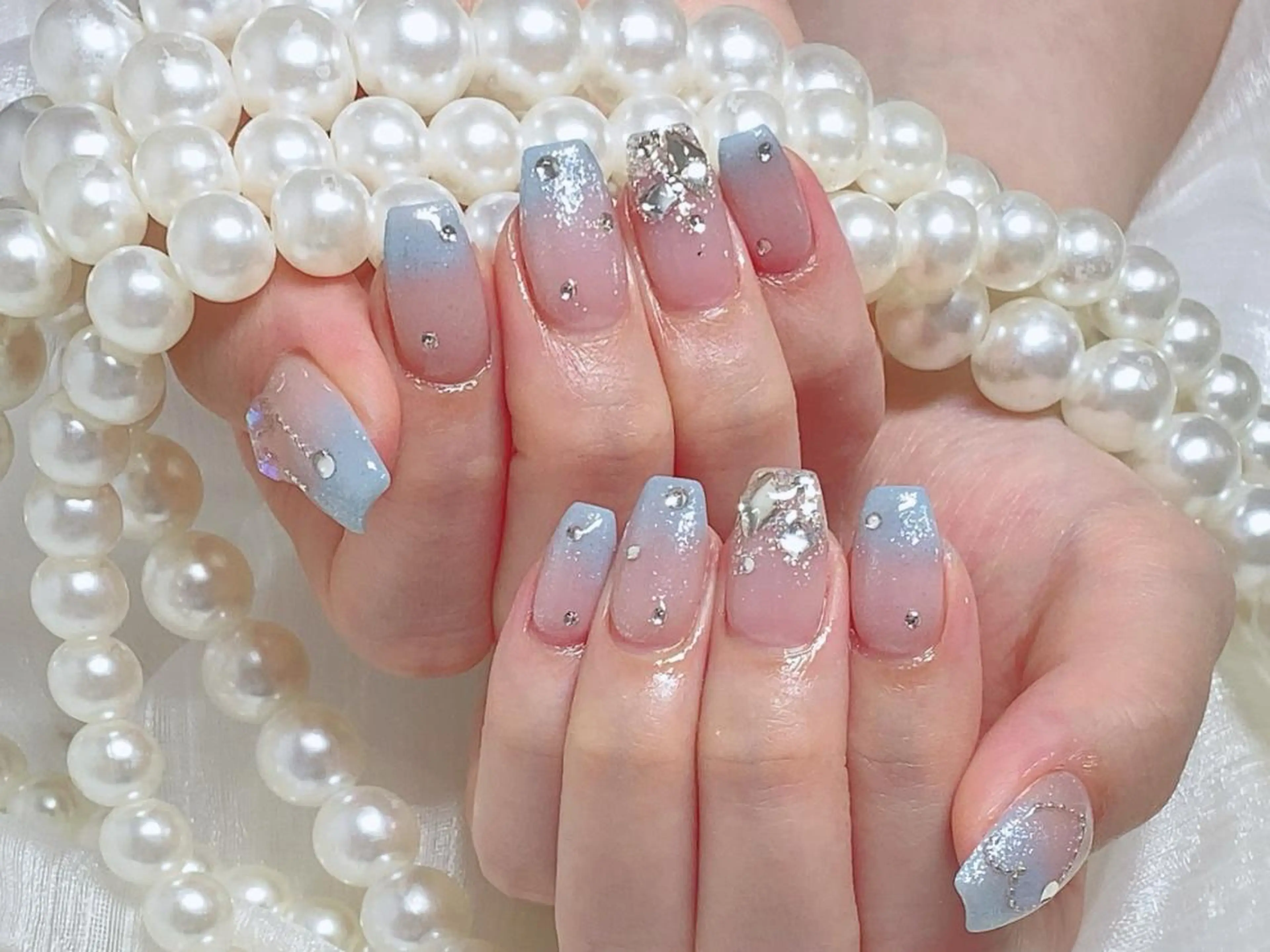 ネイル アートネイル クリアネイル 成人式 長さ出し フラッシュネイル ハンドネイル Ru na🍳のネイルデザイン