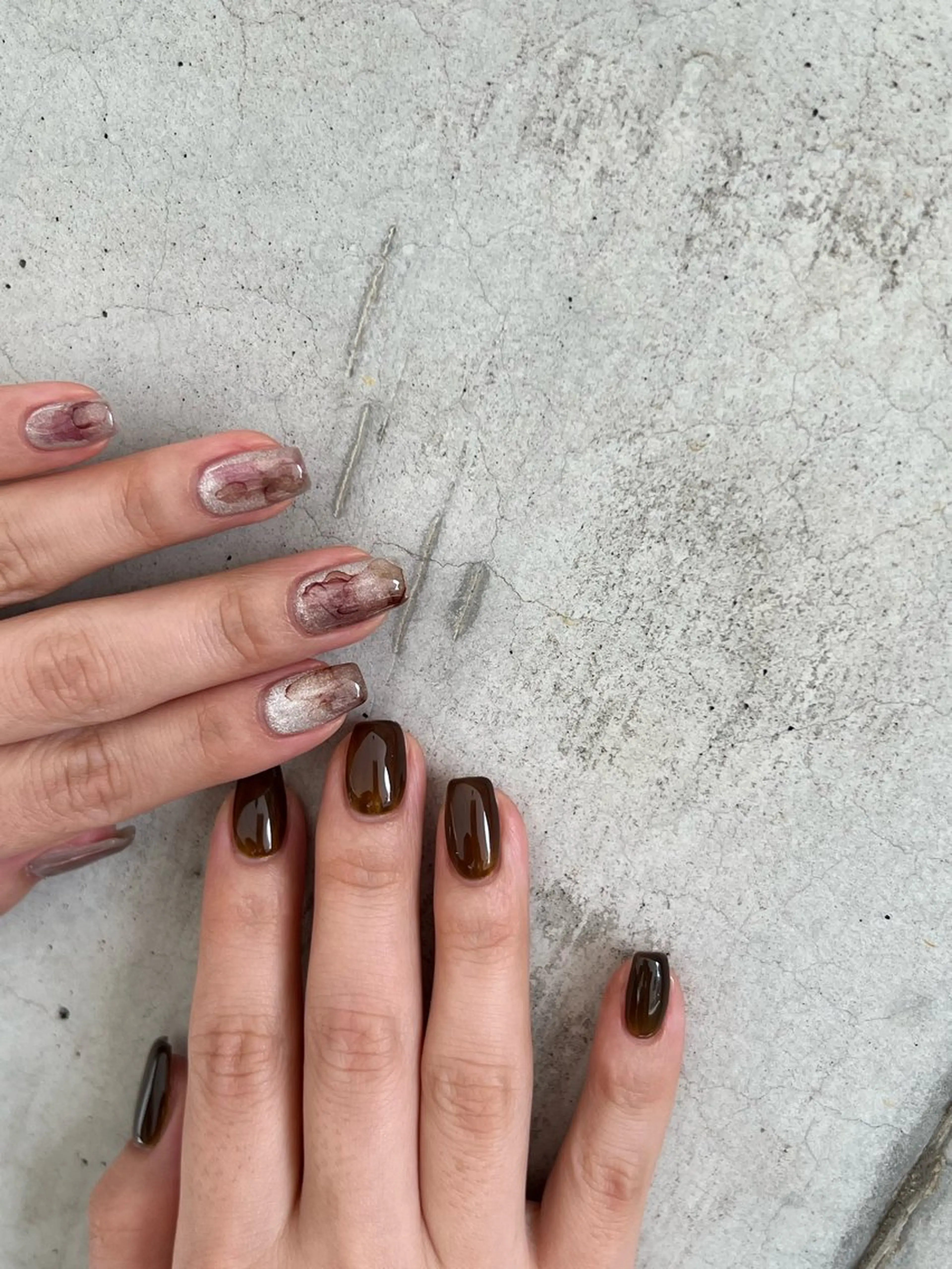 ネイル ブラウン マグネットネイル 持ち込み ニュアンスネイル 黄色 Charme. NOBUKOのネイルデザイン