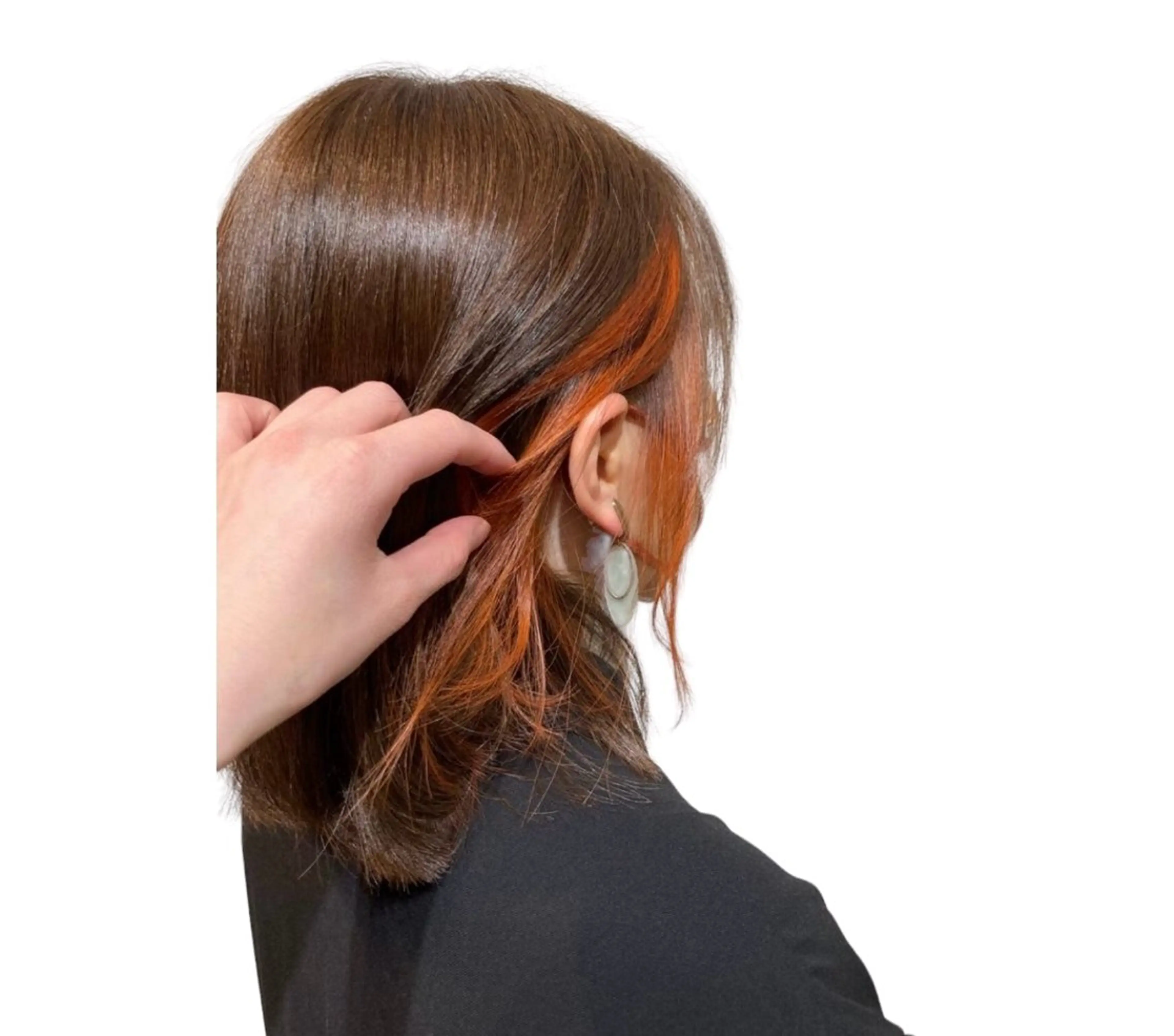 ミディアム カラー インナーカラー オレンジ ヘアカラー トリートメント 透明感カラー/牧内 楓/インナーカラーのヘアスタイル