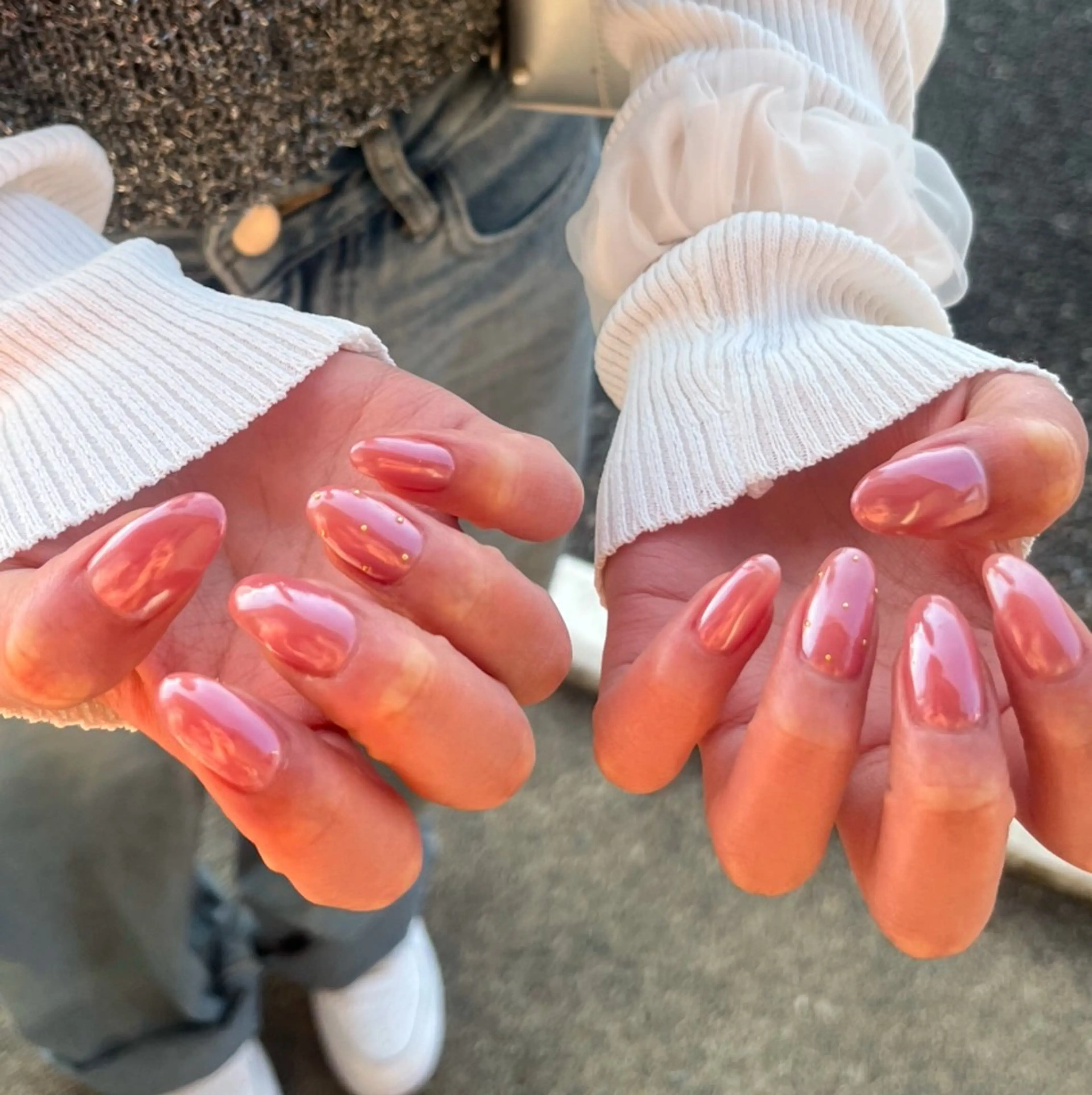 ネイル オーロラネイル ドット ピンク 🎀Earth chihiro🤍のネイルデザイン