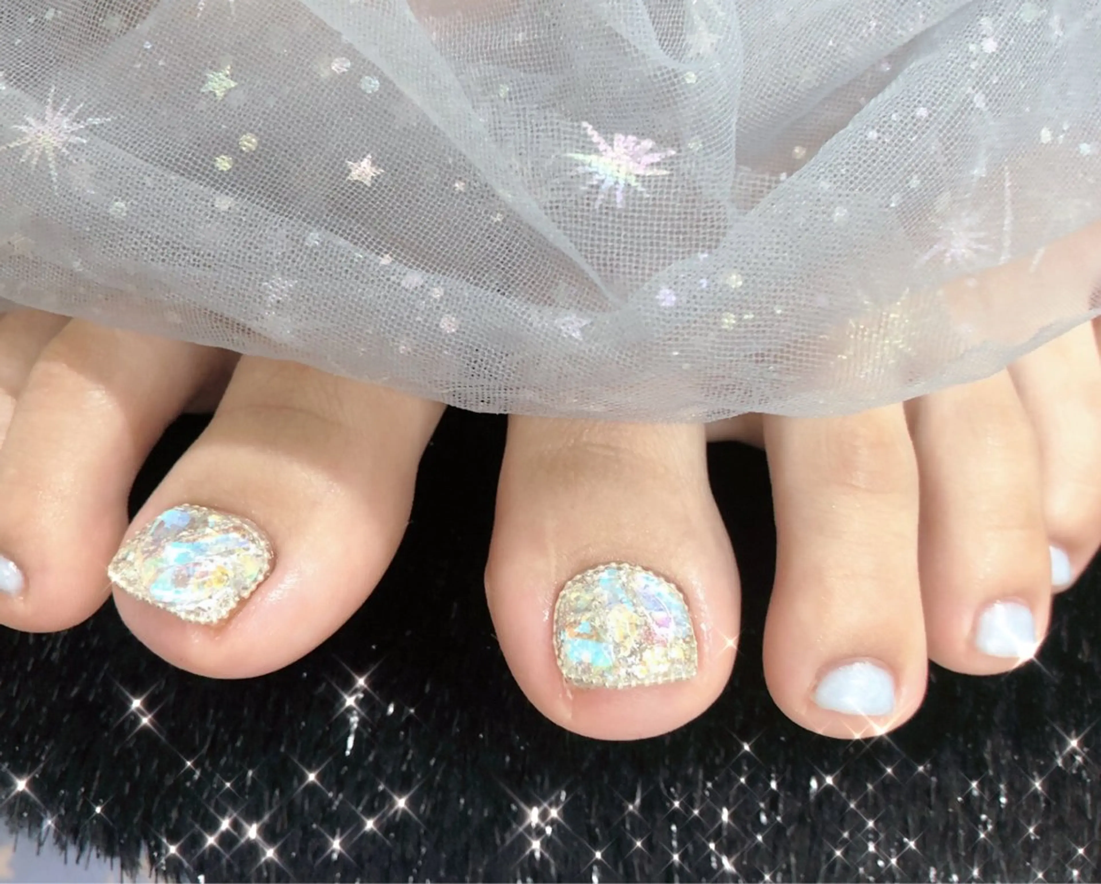 ネイル オーロラネイル フットネイル ジェルネイル ハート 韓国ネイル フットネイル 大門浜松町 ネイルのネイルデザイン