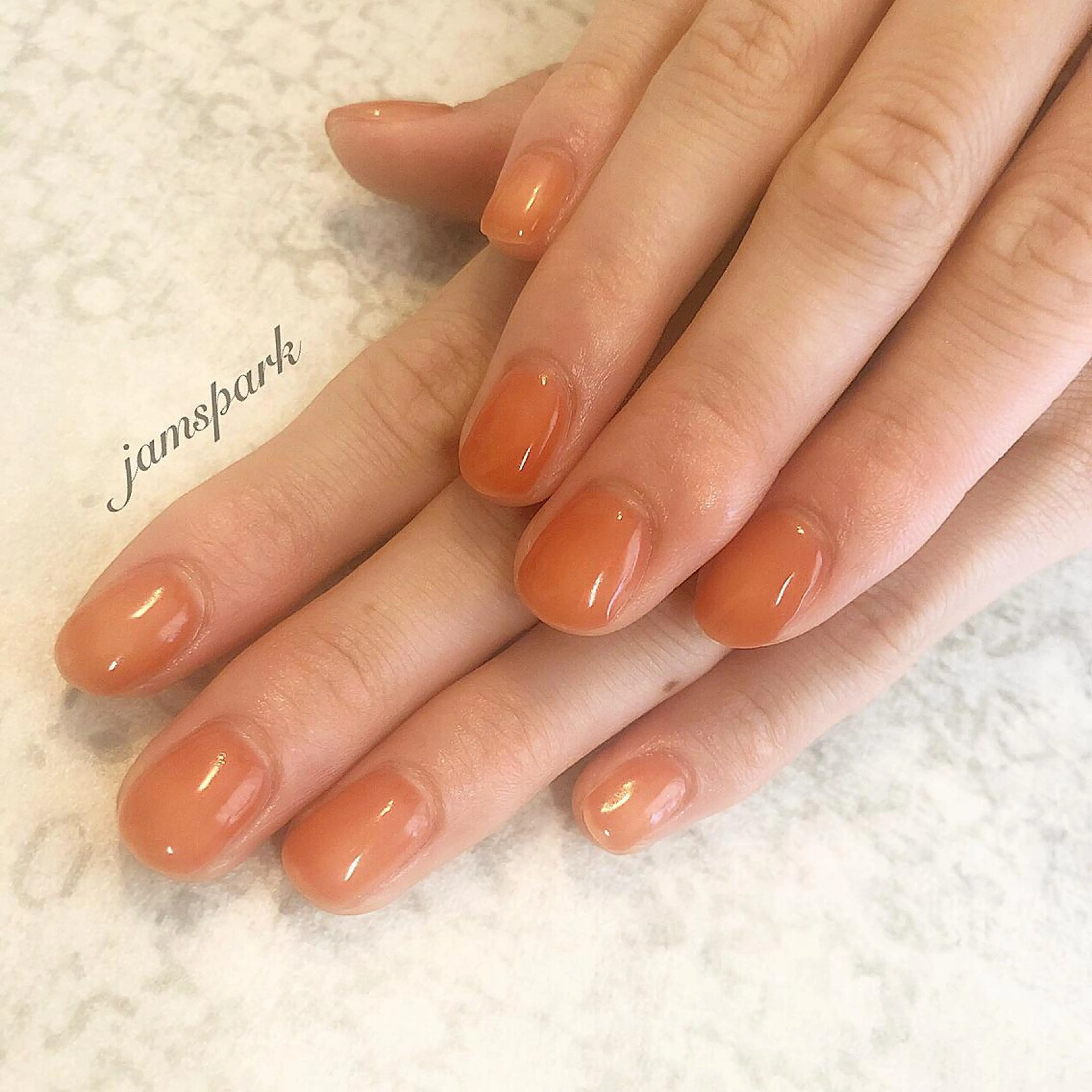 ネイル クリアネイル ジェルネイル ニュアンスネイル オレンジ ショートネイル ハンドネイル jamspark ✨のネイルデザイン