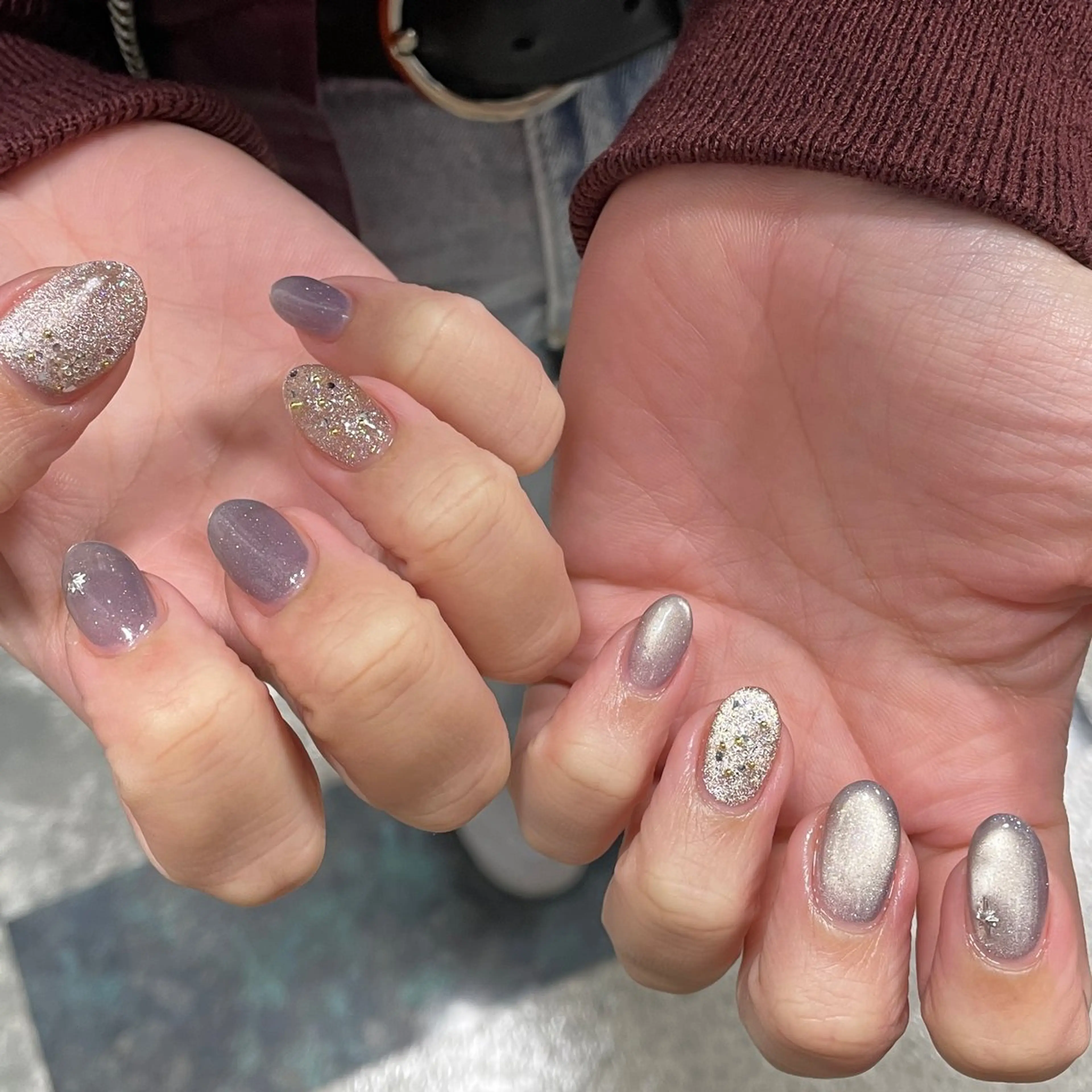 ネイル ブルー ブラウン フラッシュネイル フラッシュマグ ハンドネイル LUNI（シェアサロンHeartSpace内）所属・LUNI 久屋大通 ˚✧₊⁎/ yuriのネイルデザイン