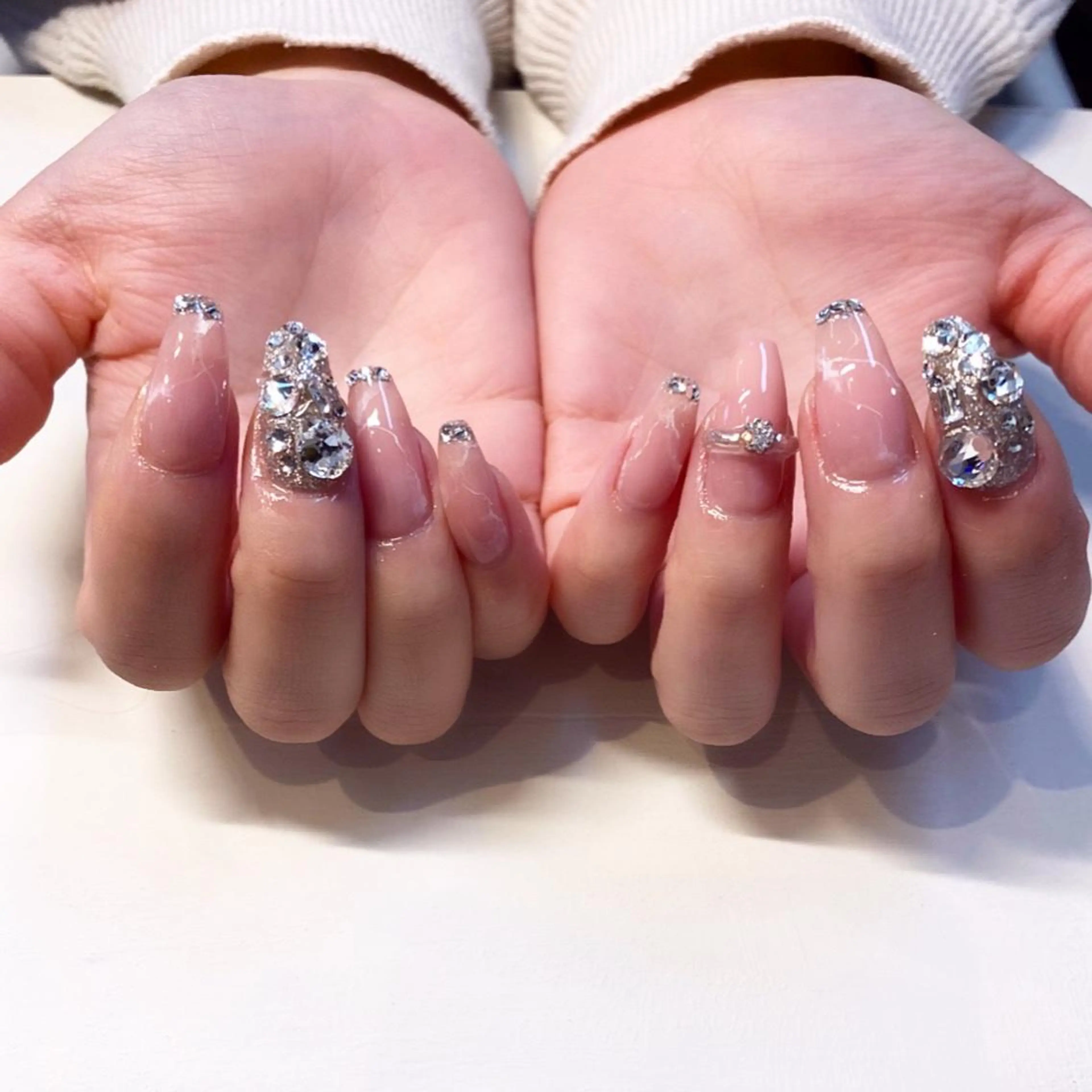 ネイル 大理石ネイル(マーブル) ピンク シルバー ハンドネイル plunail mikiのネイルデザイン