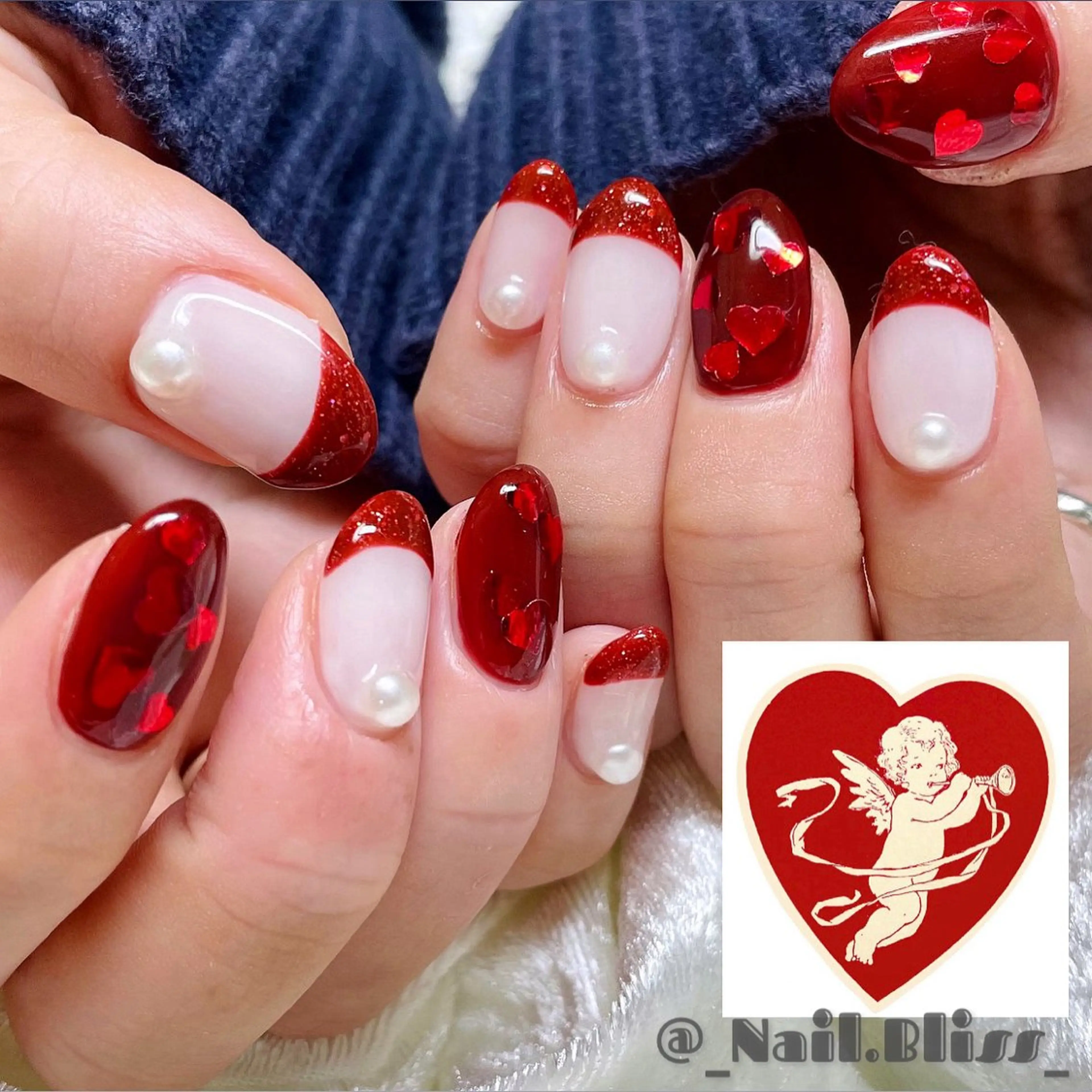 ネイル フレンチネイル 冬ネイル クリスマス ハンドネイル NAIL BLISSのネイルデザイン