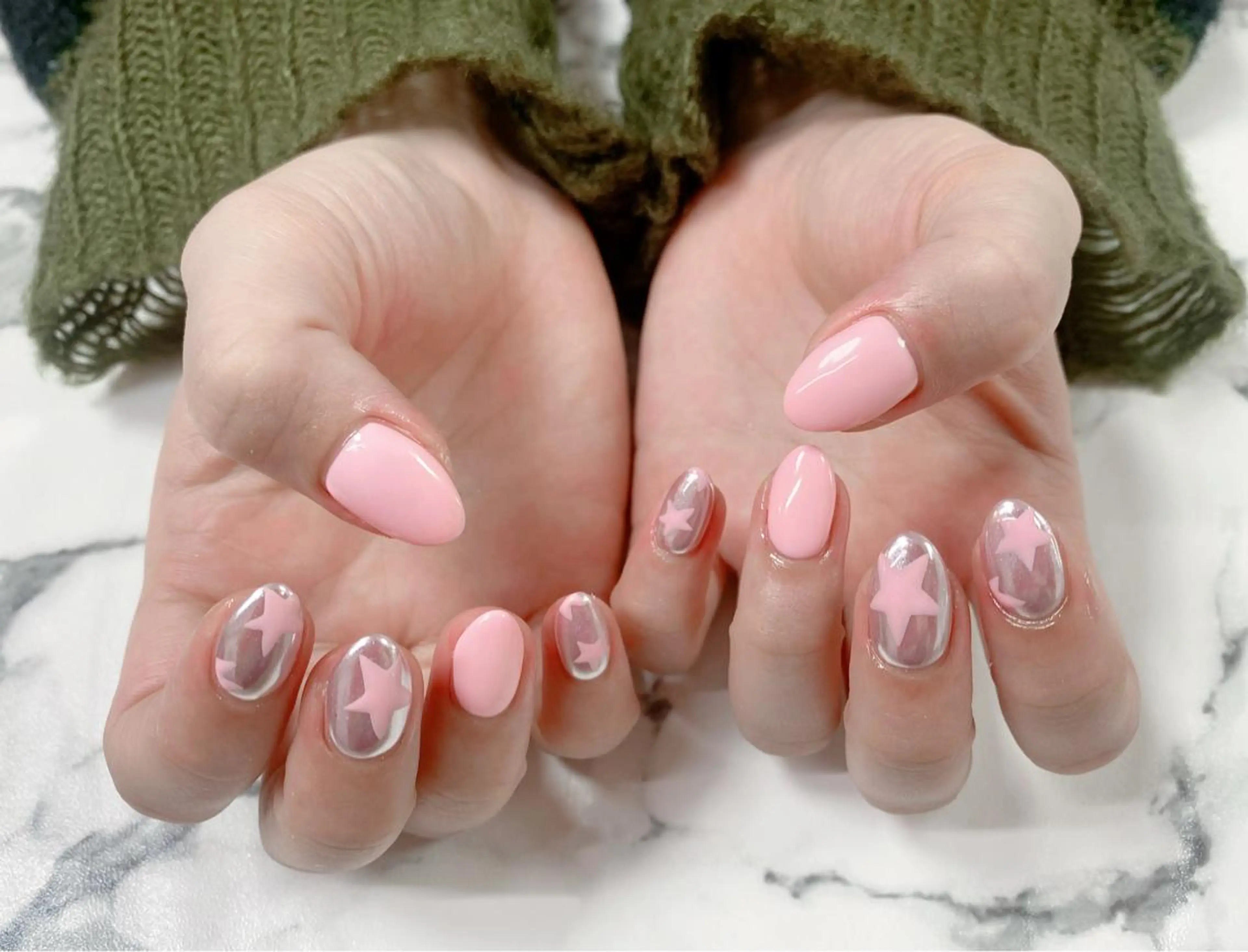 ロング カラー ネイル アートネイル ミラーネイル Q Free nailsのネイルデザイン