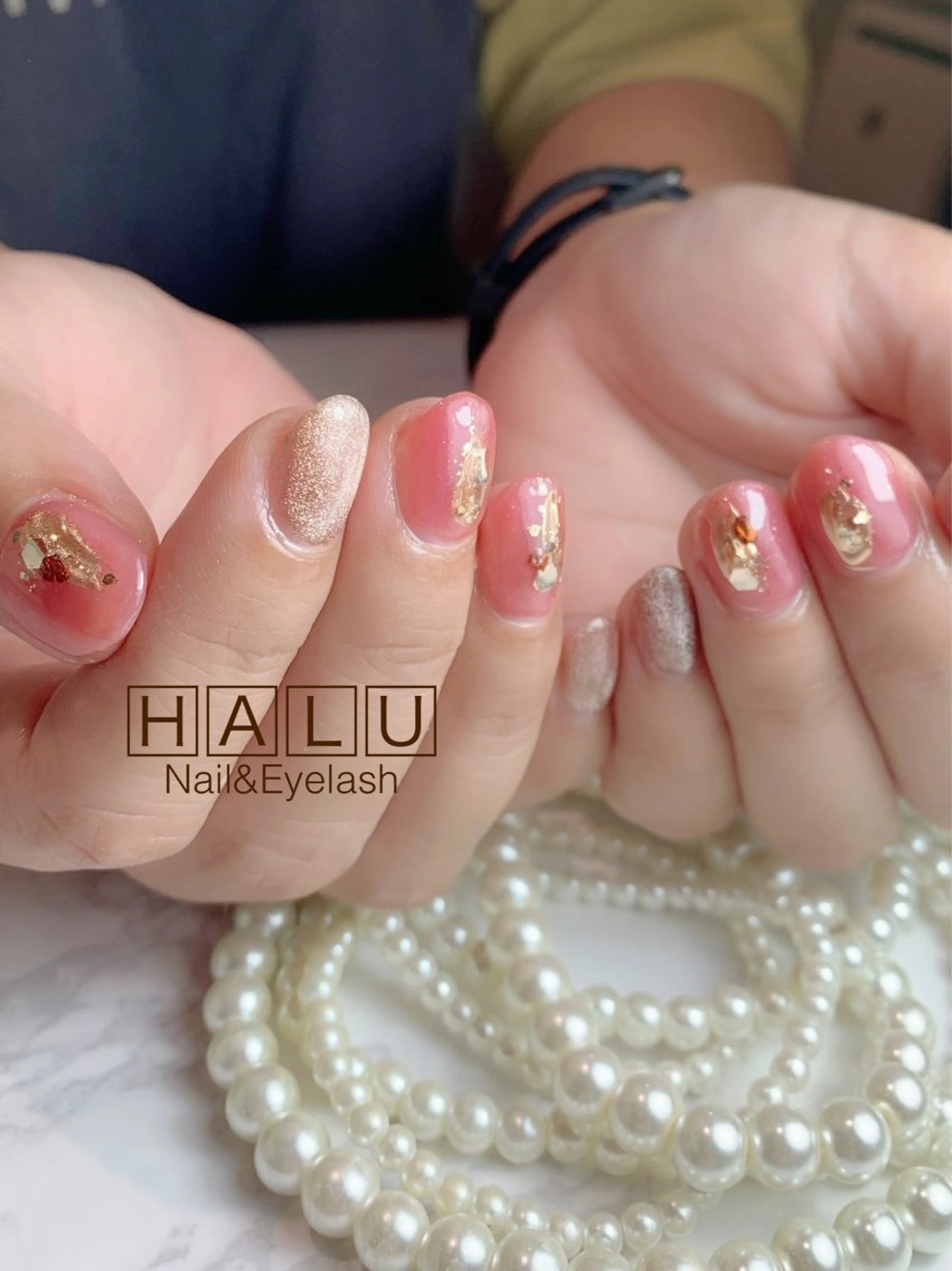 ネイル ゴールド ピンク HALU ハルのネイルデザイン