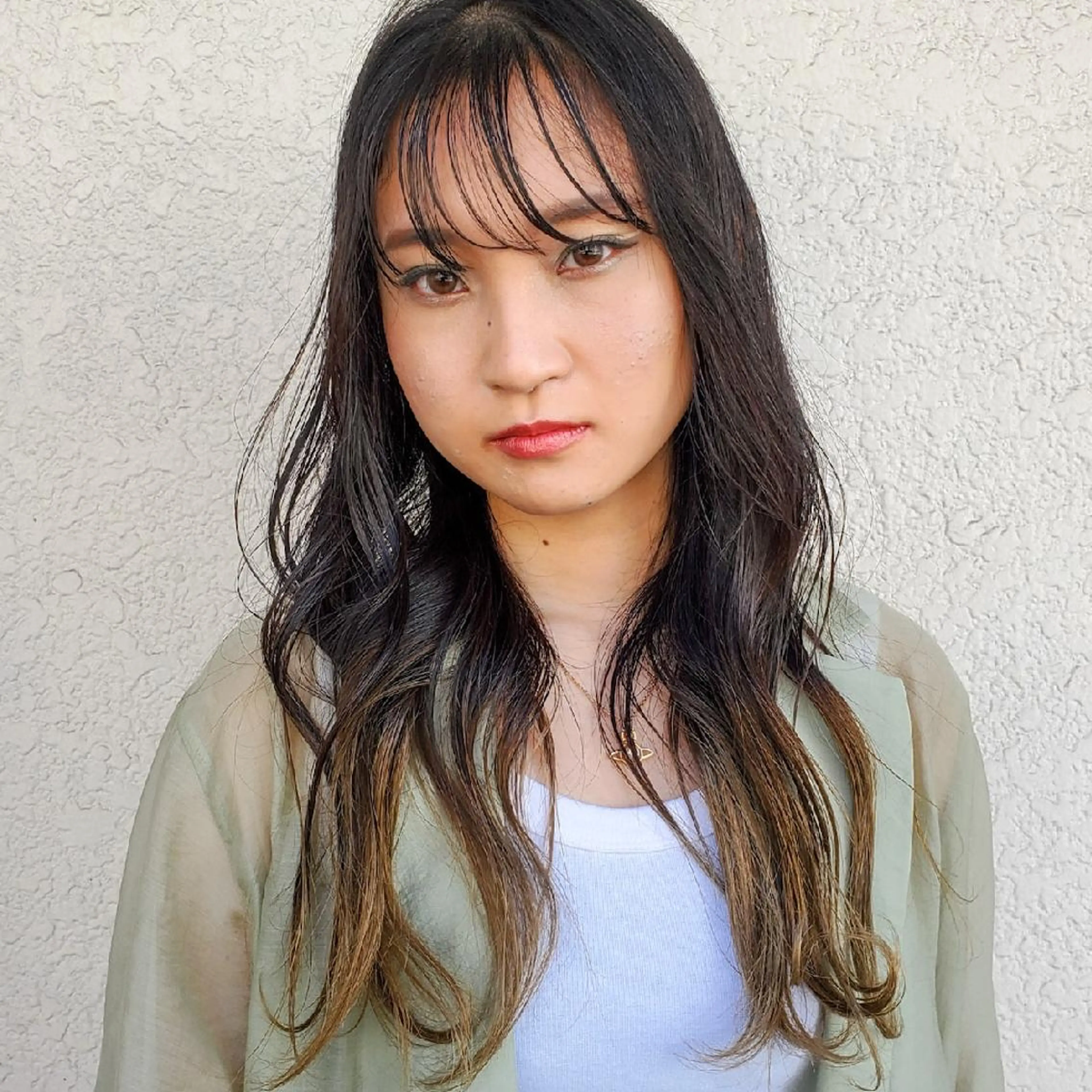 ロング カラー 切りっぱなしボブ ショートボブ バレイヤージュ ベージュカラー 黒髪 カット ヘアカラー トリートメント フリーランス所属・韓国ヘア レイヤー くびれヘアMATSUのヘアスタイル