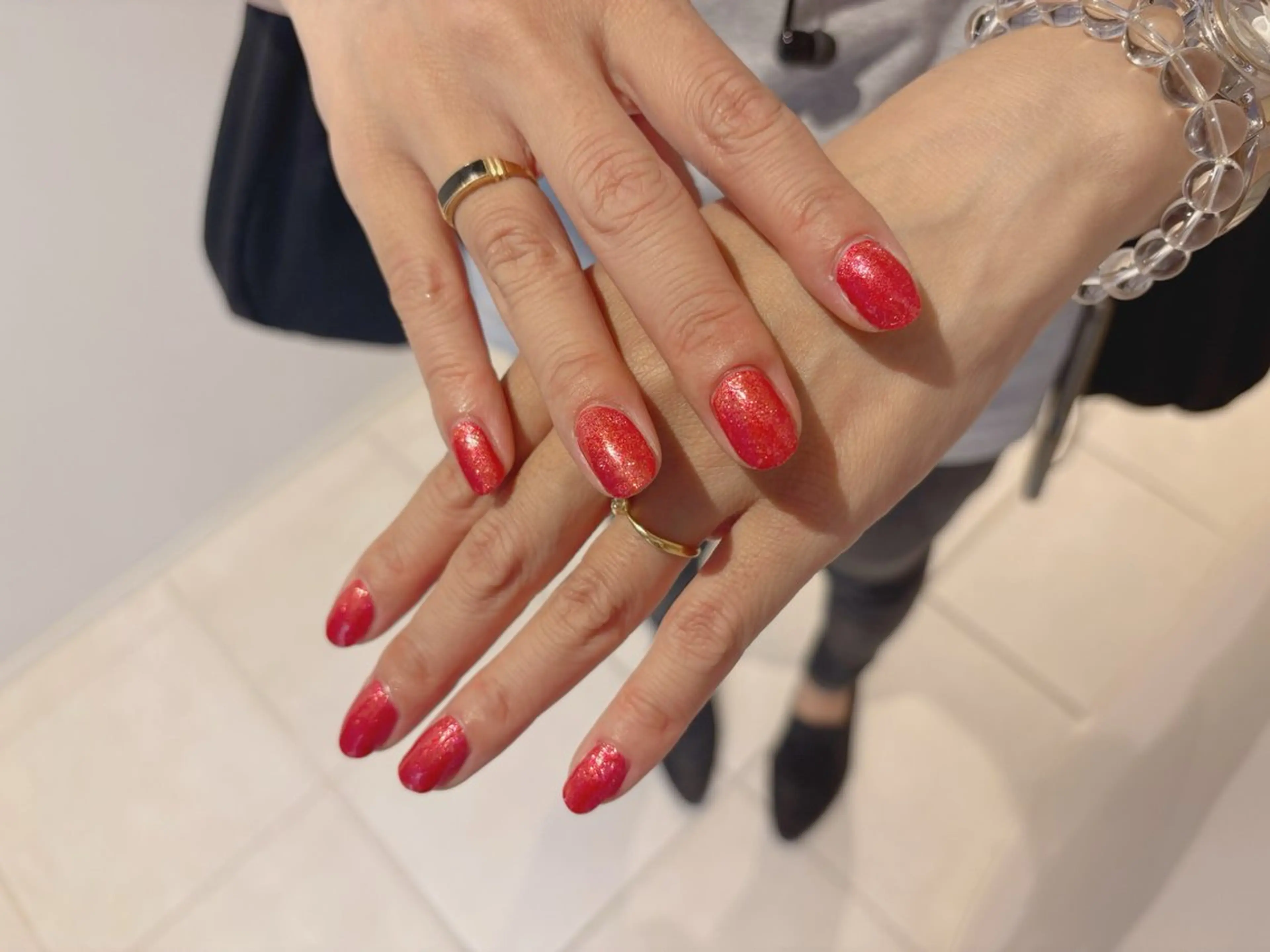 ネイル ラメ(グリッター) 赤色 saki nail9のネイルデザイン