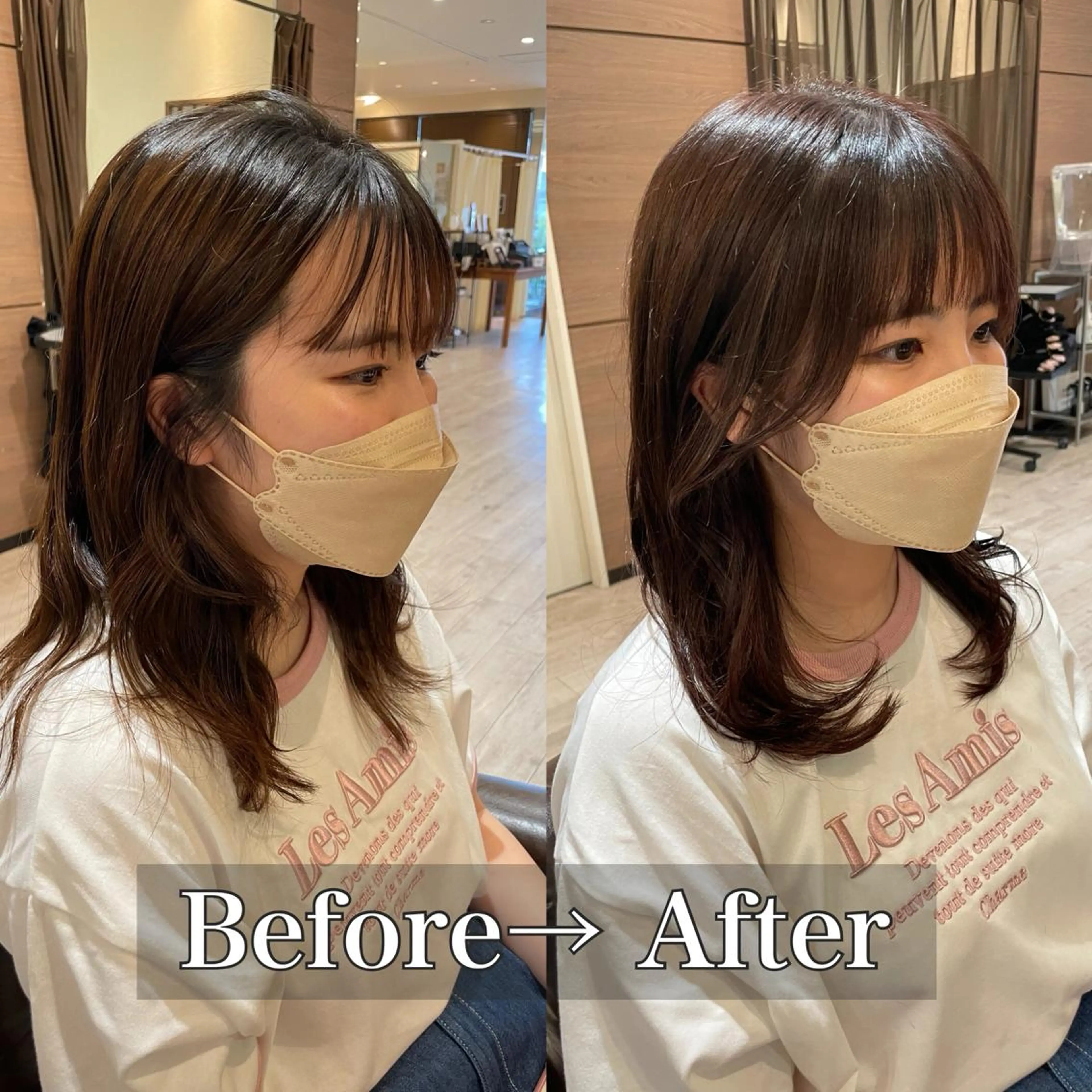 ミディアム おくれ毛 カット ヘアカラー トリートメント ✨レイヤーお任せ✨ 林有里子のヘアスタイル