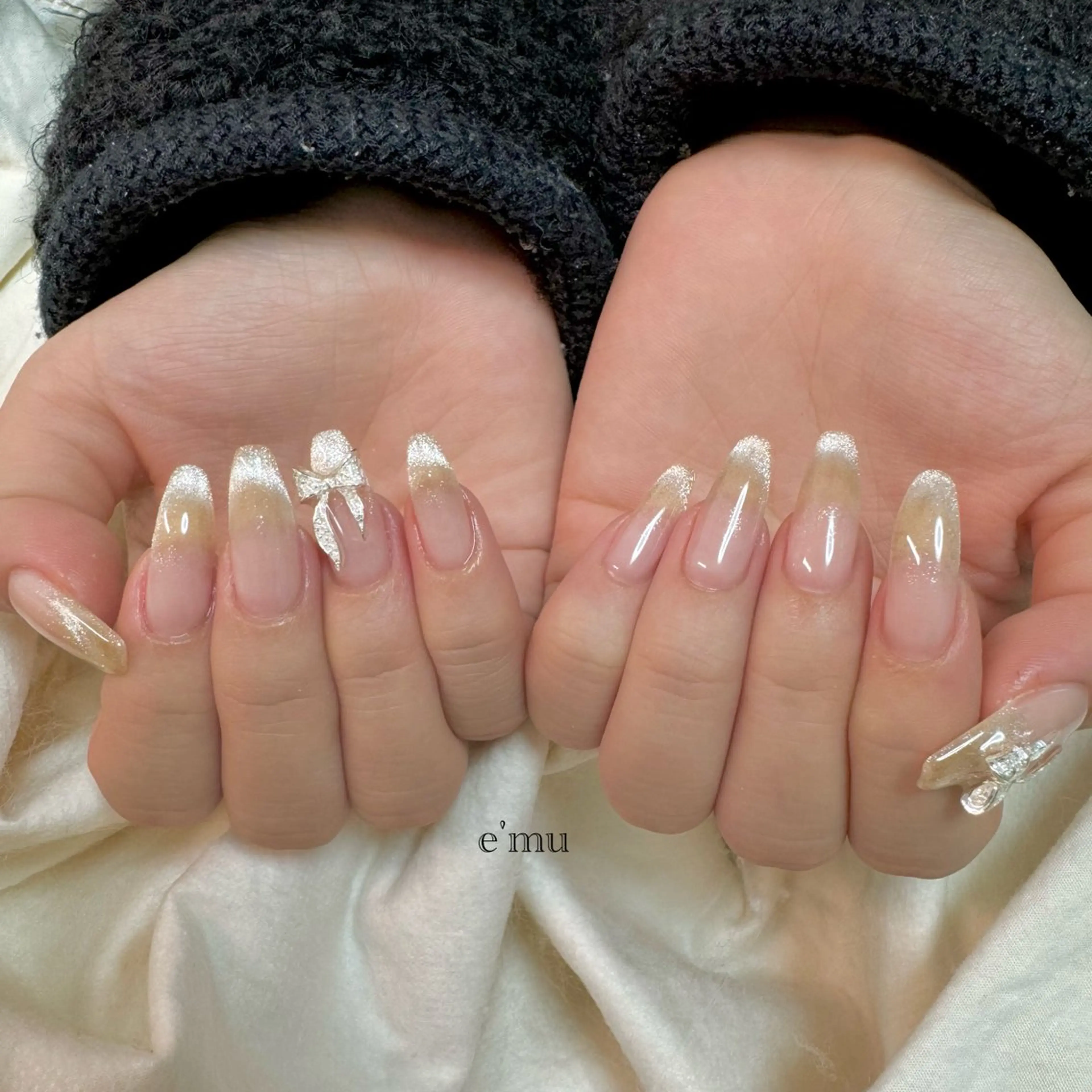 ネイル リボン シンプルネイル ハンドネイル nail salon e'mu💐のネイルデザイン