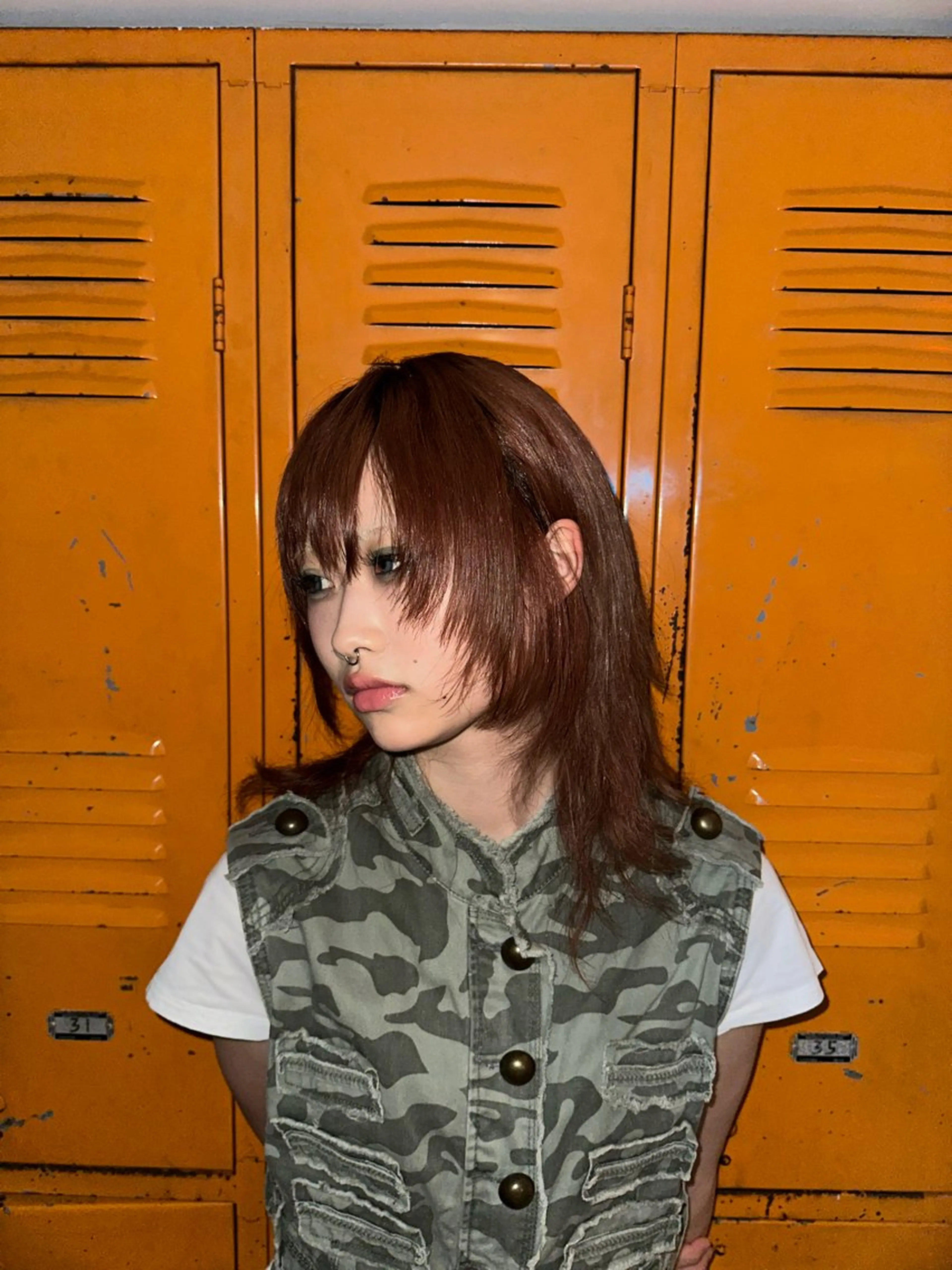 ミディアム カラー ブラウンカラー オレンジ オレンジブラウン レイヤーカット ウルフカット Canna kotoriのヘアスタイル