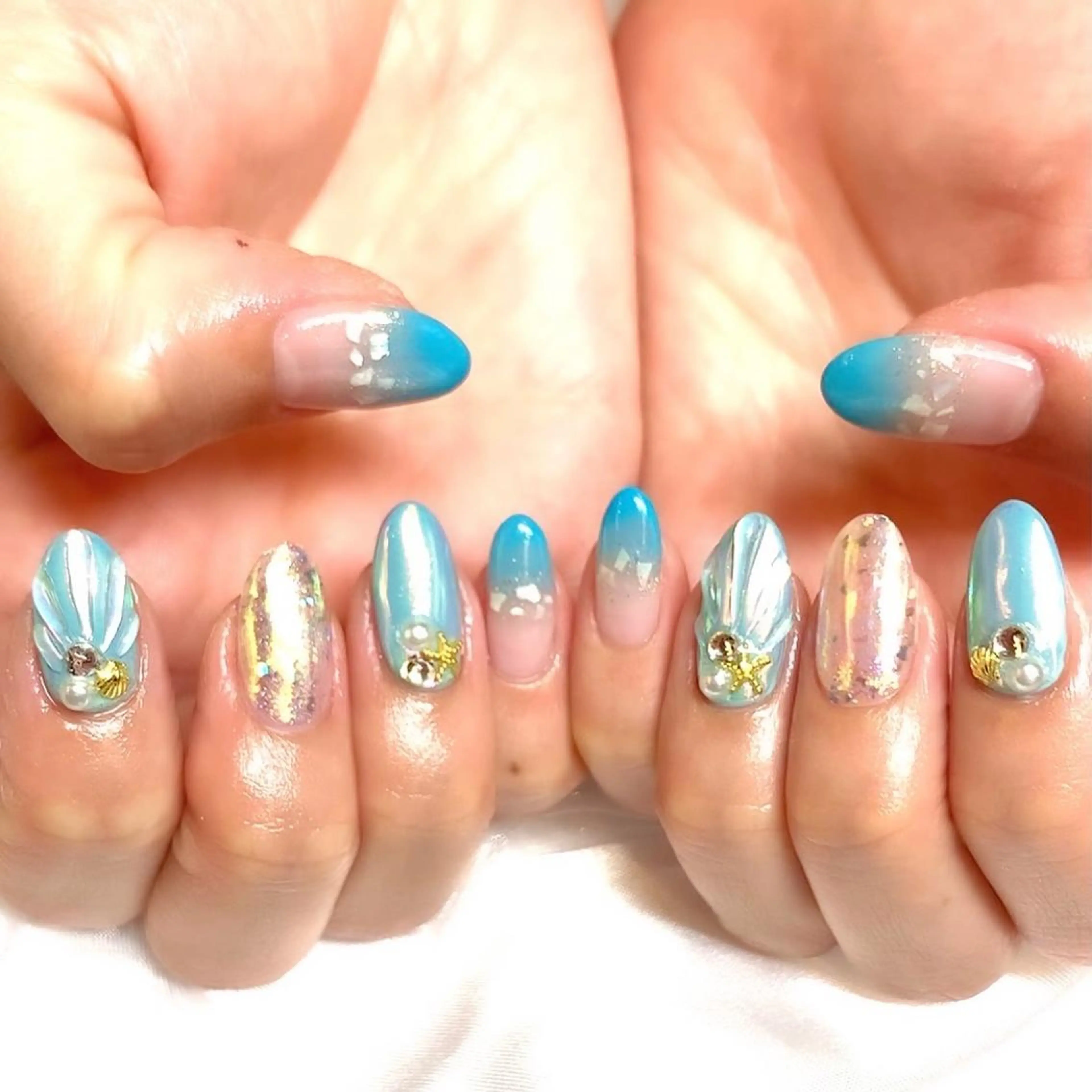 ネイル ジェルネイル ロングネイル パラジェル 夏ネイル ハンドネイル clover nailのネイルデザイン