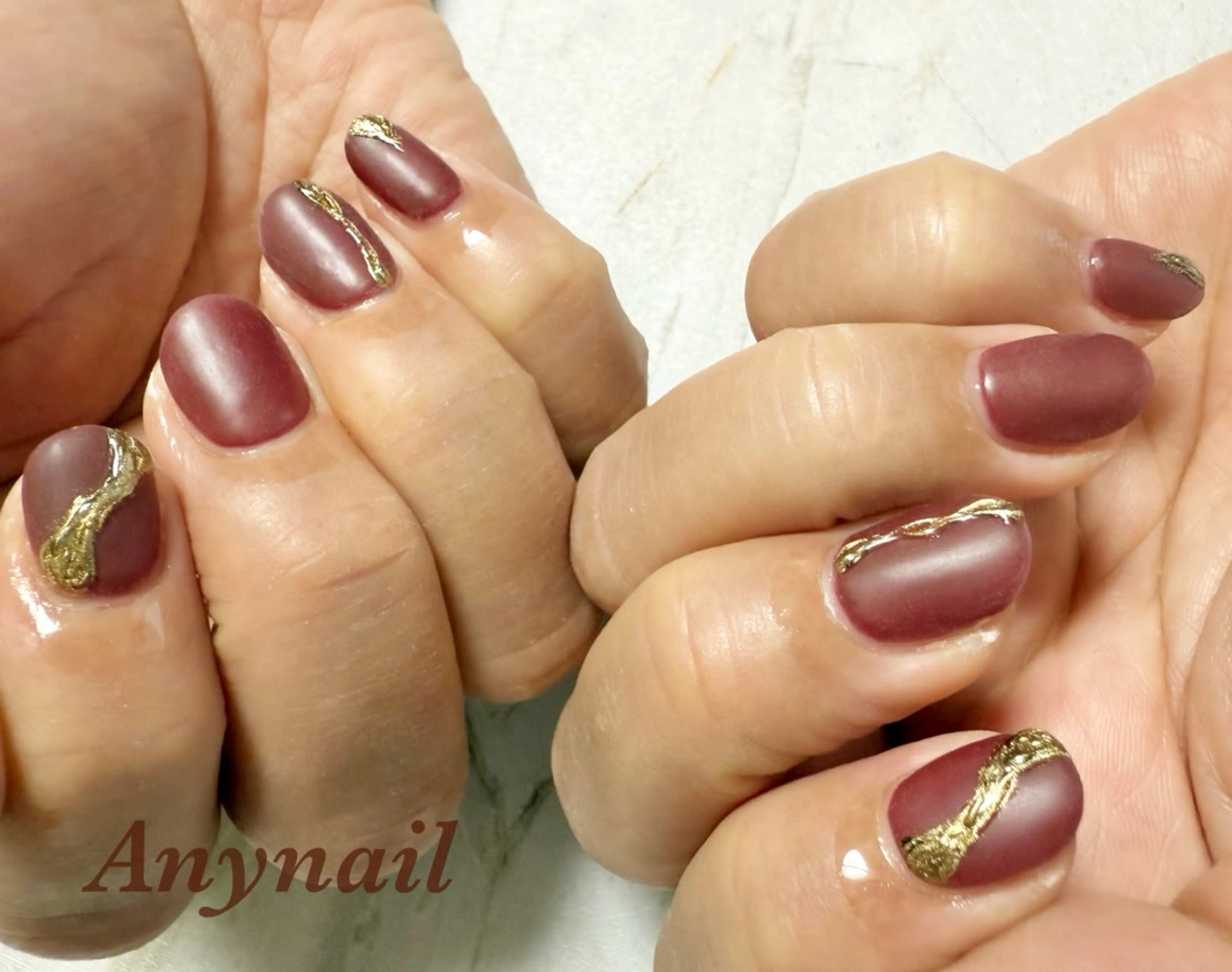 ネイル アートネイル ブルー ボルドー マットネイル ミラーネイル 岩澤 恵子のネイルデザイン