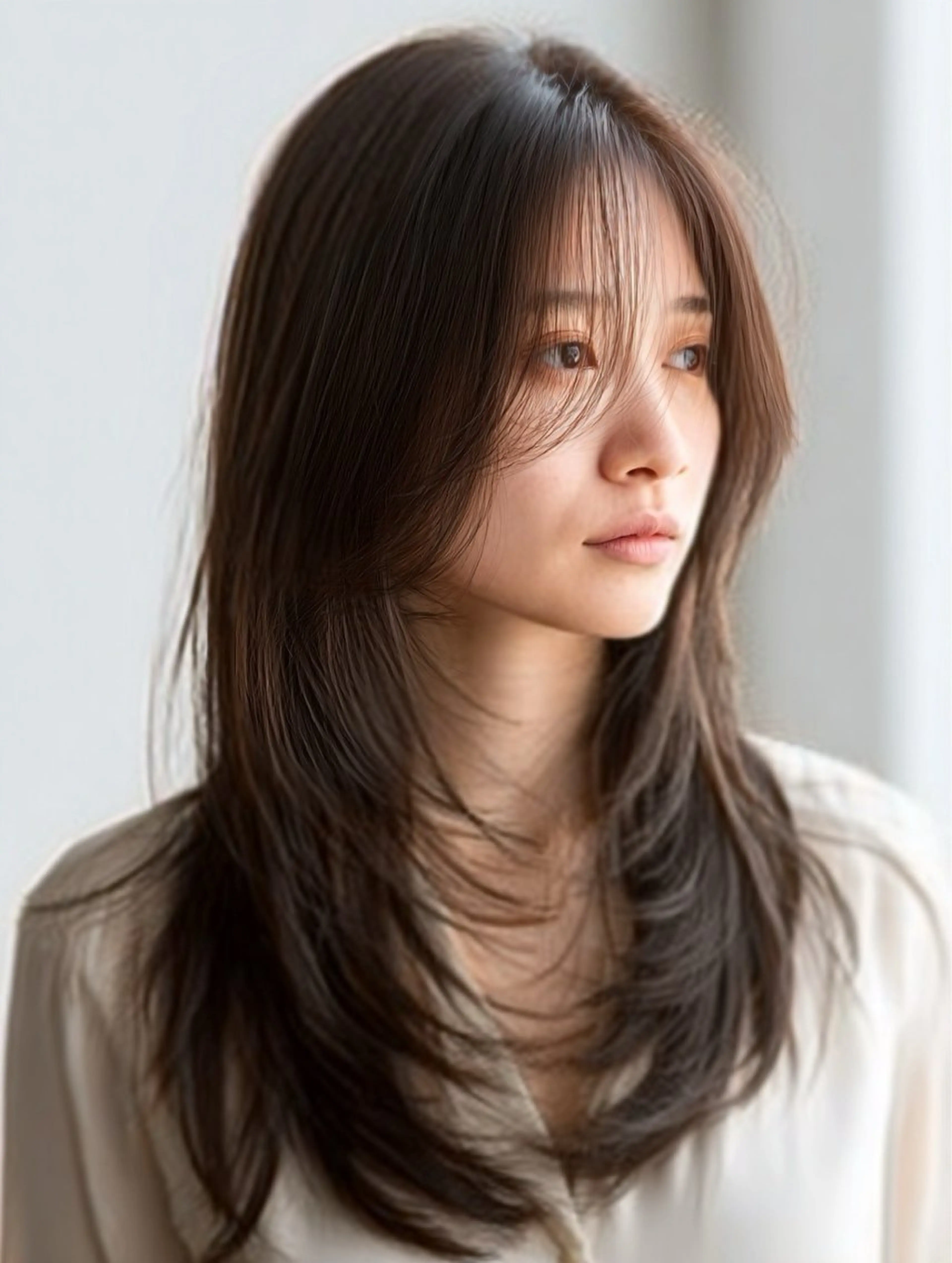 ロング 顔まわりレイヤー 顔周りカット ハッシュカット ハイレイヤー 韓国風ヘア カット 縮毛矯正 トリートメント ✨毛髪診断で絶対綺麗 ✨美髪艶髪専門✨高浪のヘアスタイル