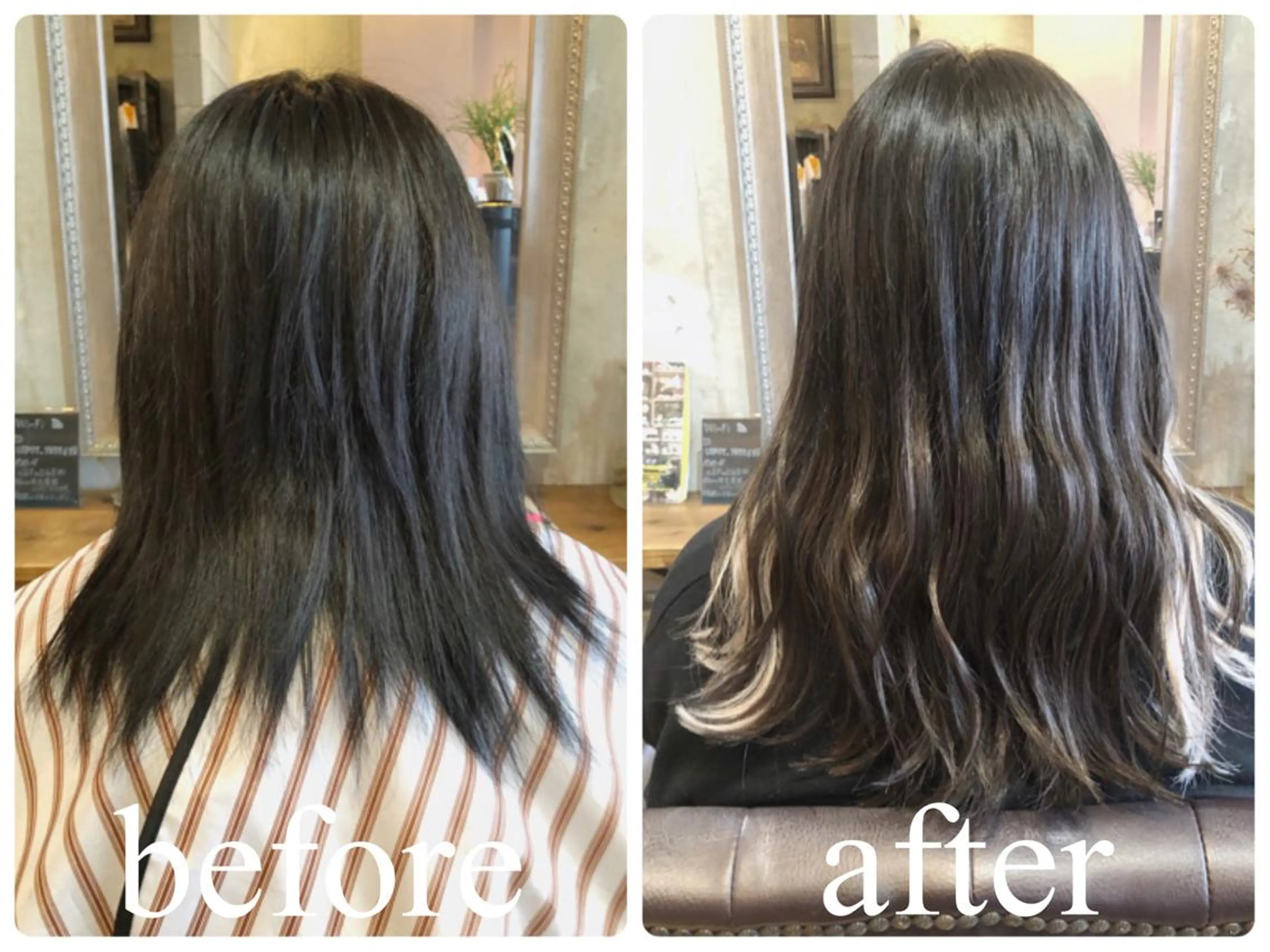 セミロング カラー シールエクステ セミロングパーマ アッシュ アッシュブラック ミストバング カット ヘアカラー エクステ エクステ指名No.1 【店長】橘田のヘアスタイル