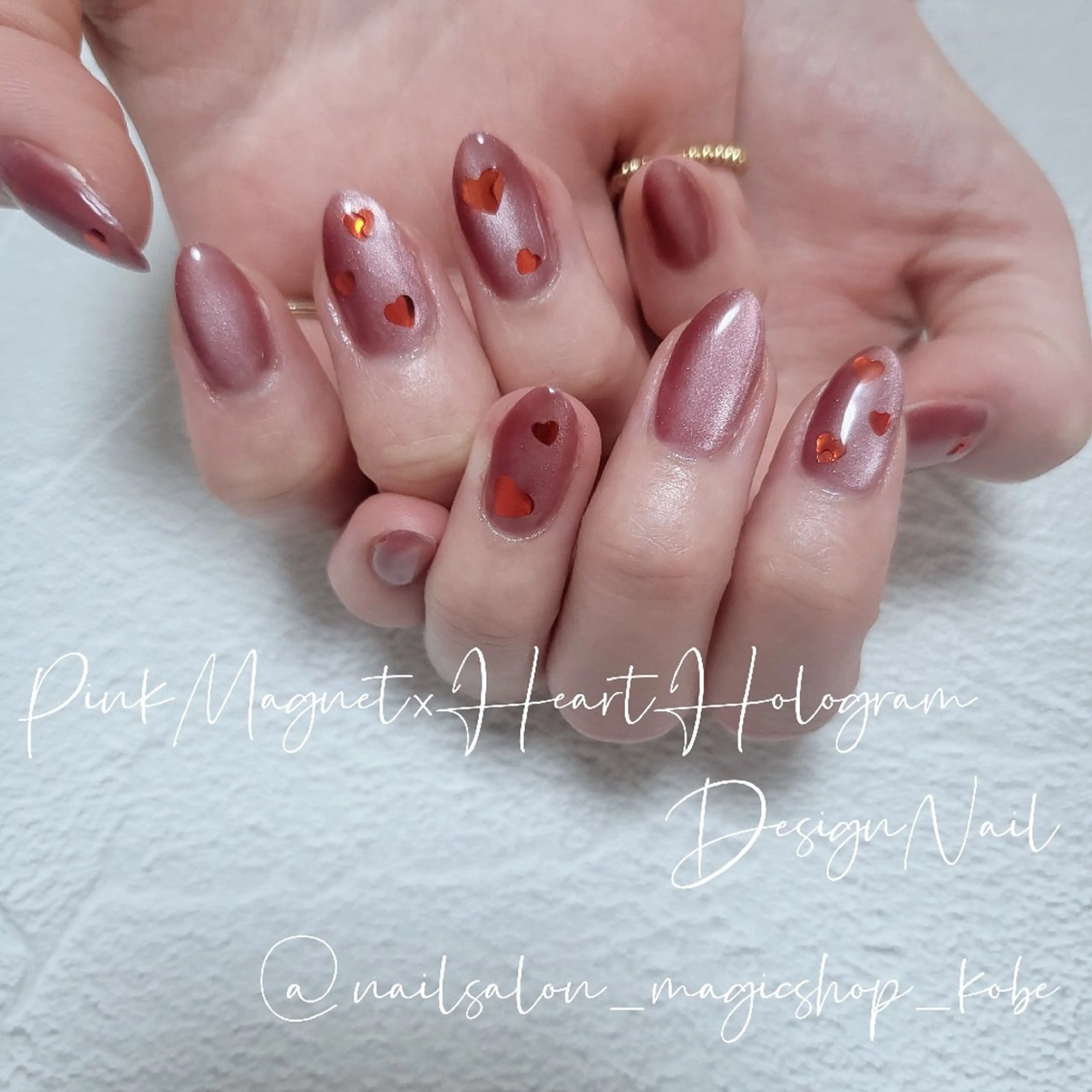 ネイル ジェルネイル ハート マグネットネイル ピンク シンプルネイル ハンドネイル Nailsalon MagicShopのネイルデザイン