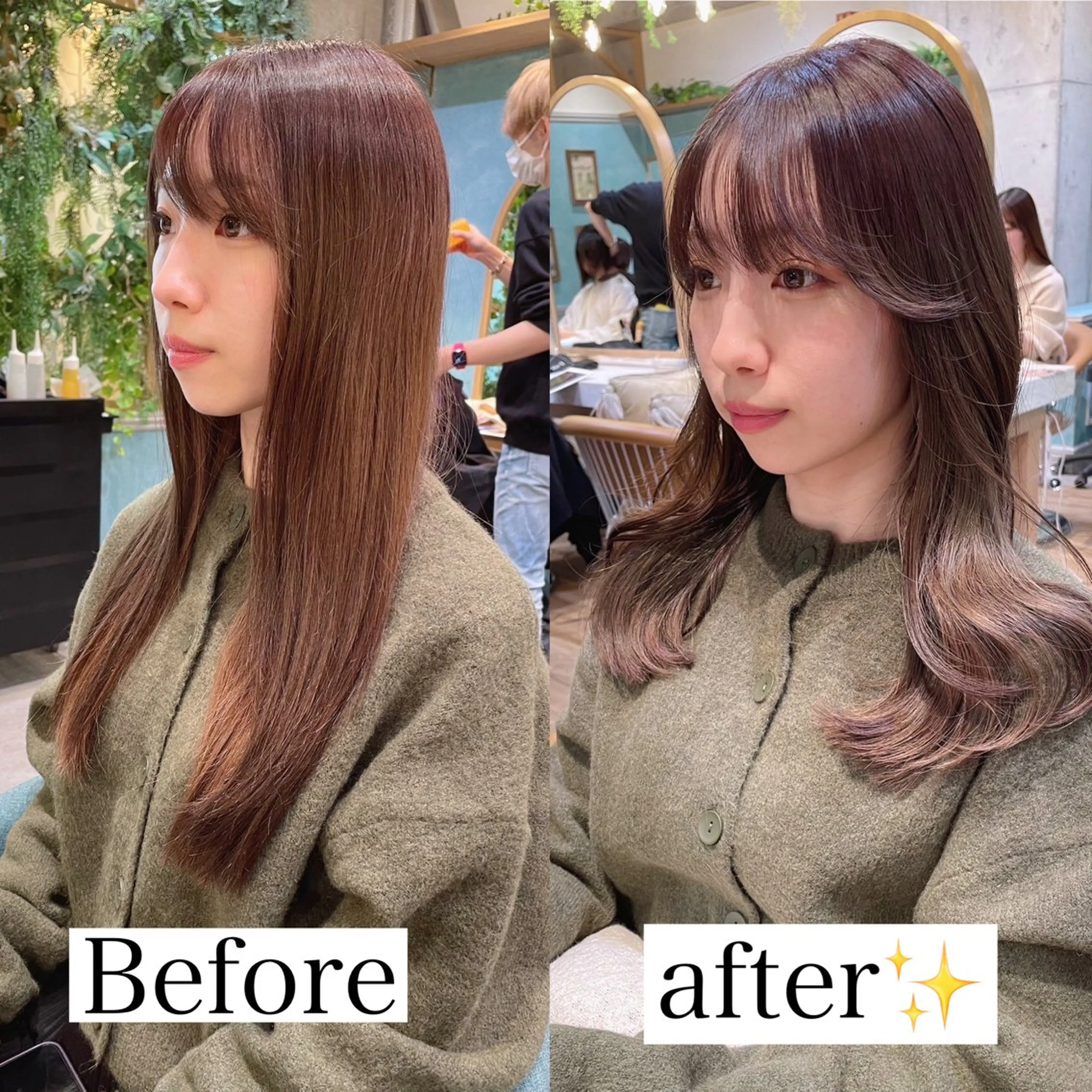セミロング カット ヘアカラー トリートメント 山本翔一郎 韓国顔周りレイヤーのヘアスタイル