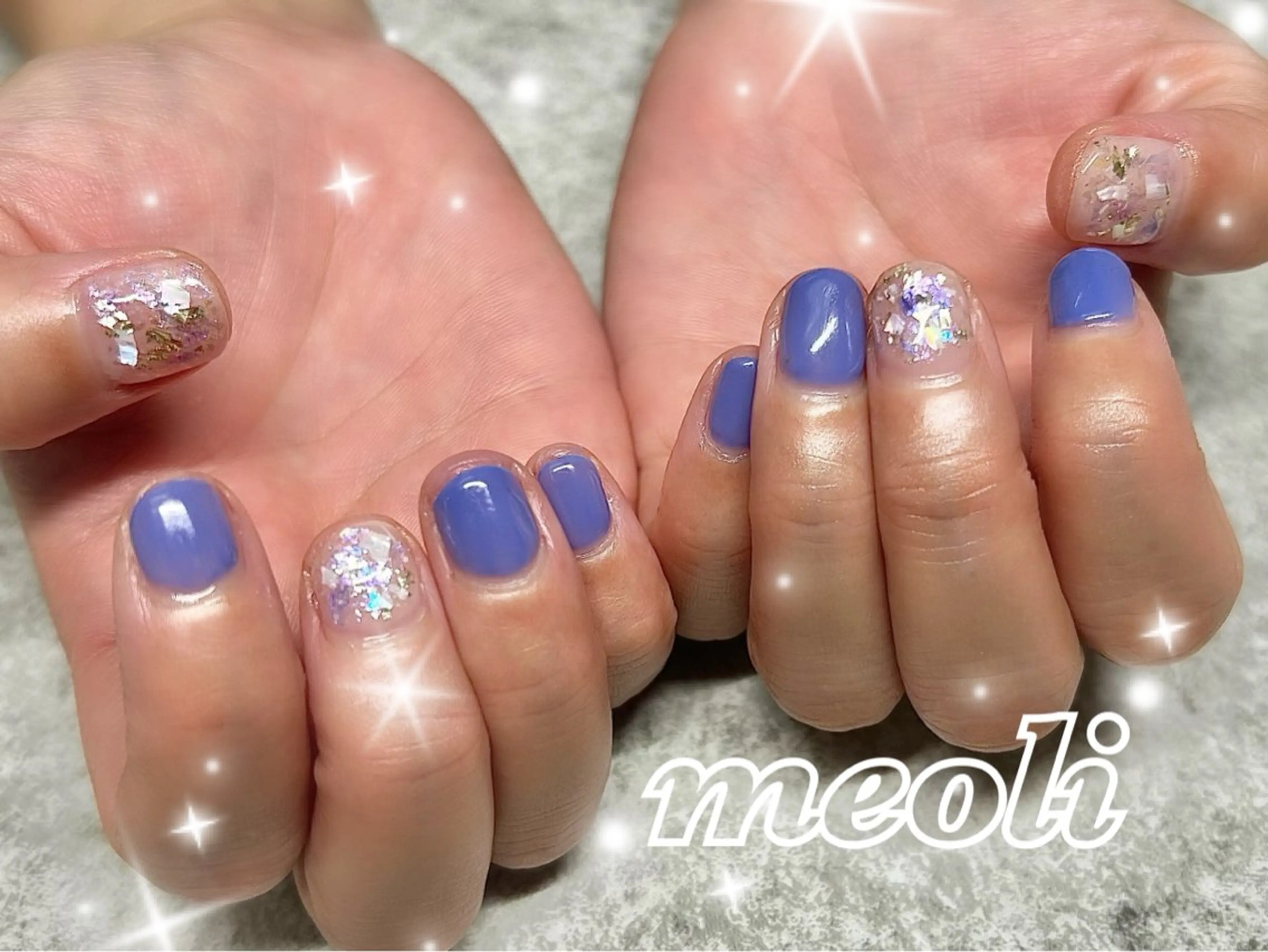 ネイル ブルー キラキラネイル ワンカラーネイル パープル シンプルネイル ハンドネイル nail salon meoli　アヤのネイルデザイン