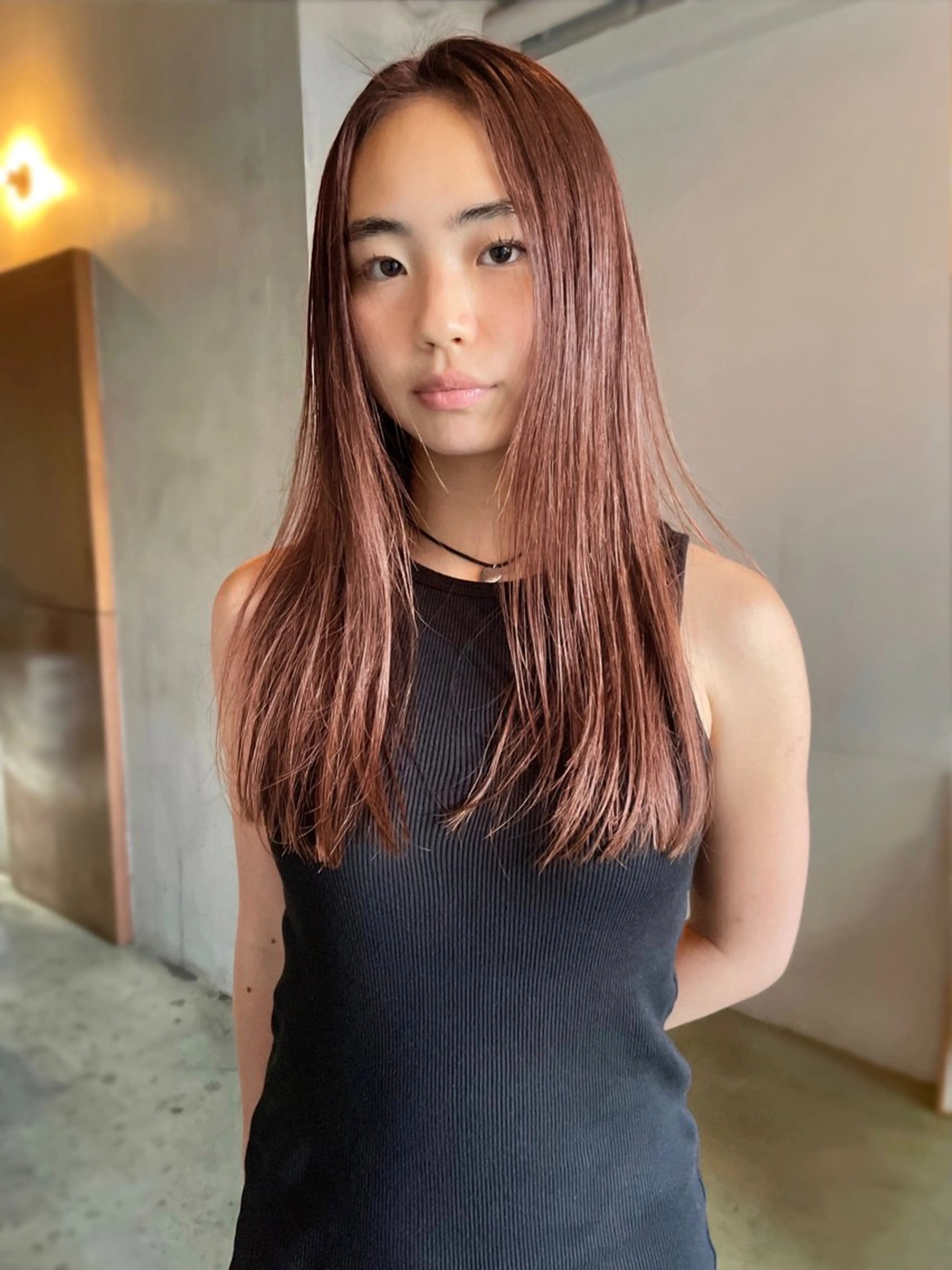 ロング カラー ブリーチ ダブルカラー ブリーチなしカラー オレンジ 森田 博樹のヘアスタイル
