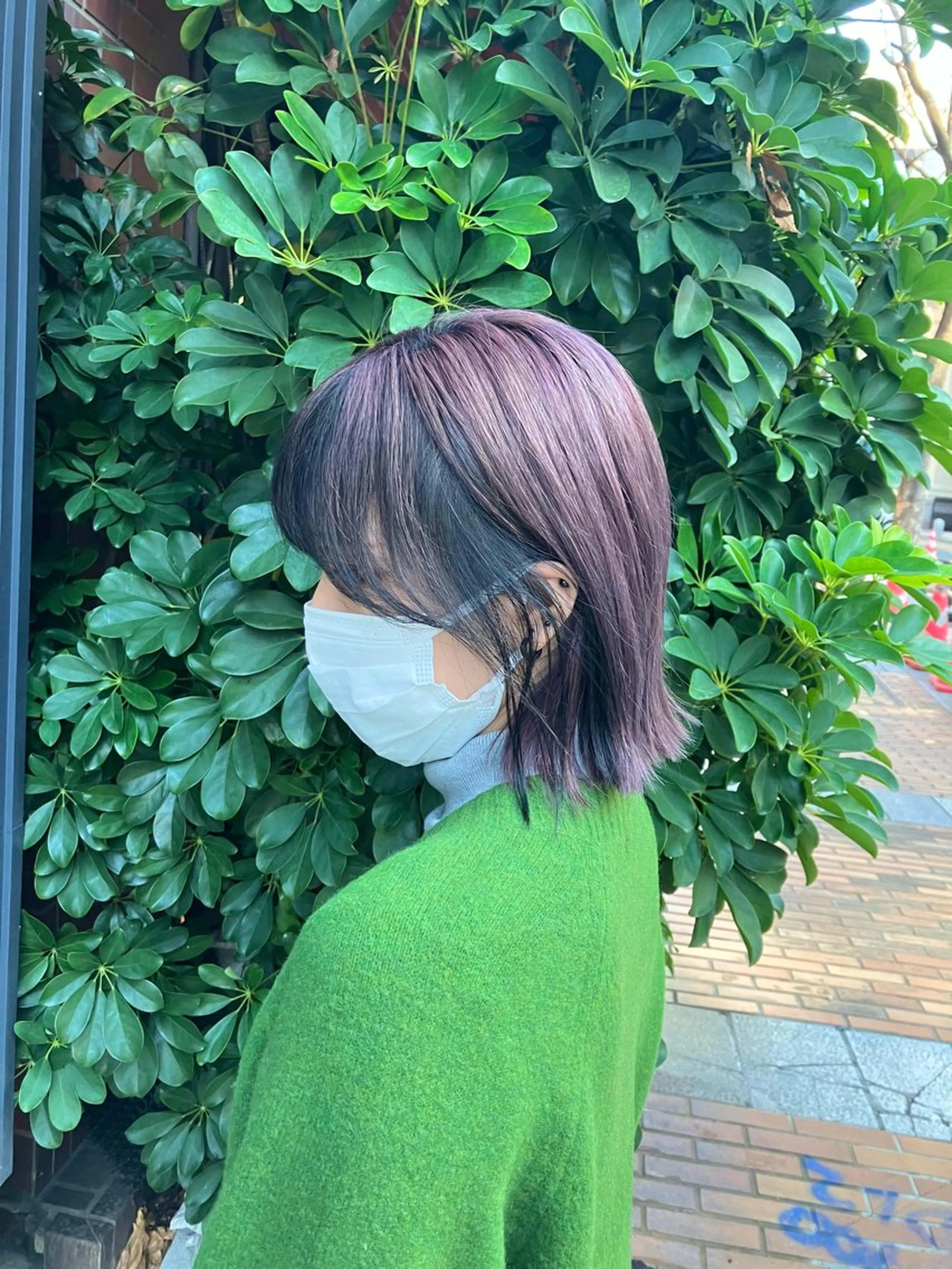 ミディアム カラー 黒髪 ラベンダーカラー ピンクカラー ピンクラベンダー 髪質改善/縮毛矯正 /美髪カラー/こてのヘアスタイル