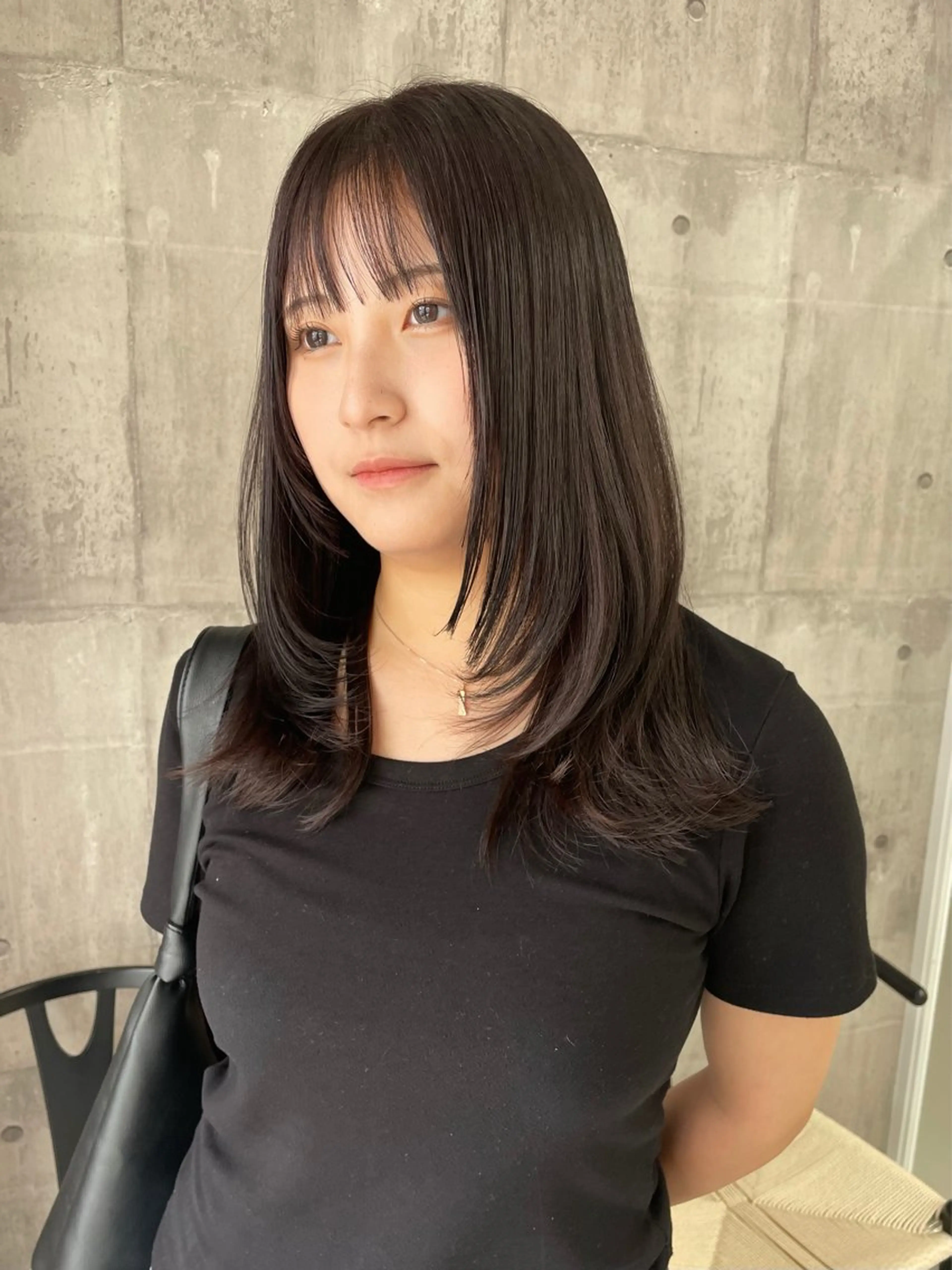 セミロング カラー ブラウンカラー ダークブラウン レイヤーカット 錦 茉李 @lm.mari03のヘアスタイル