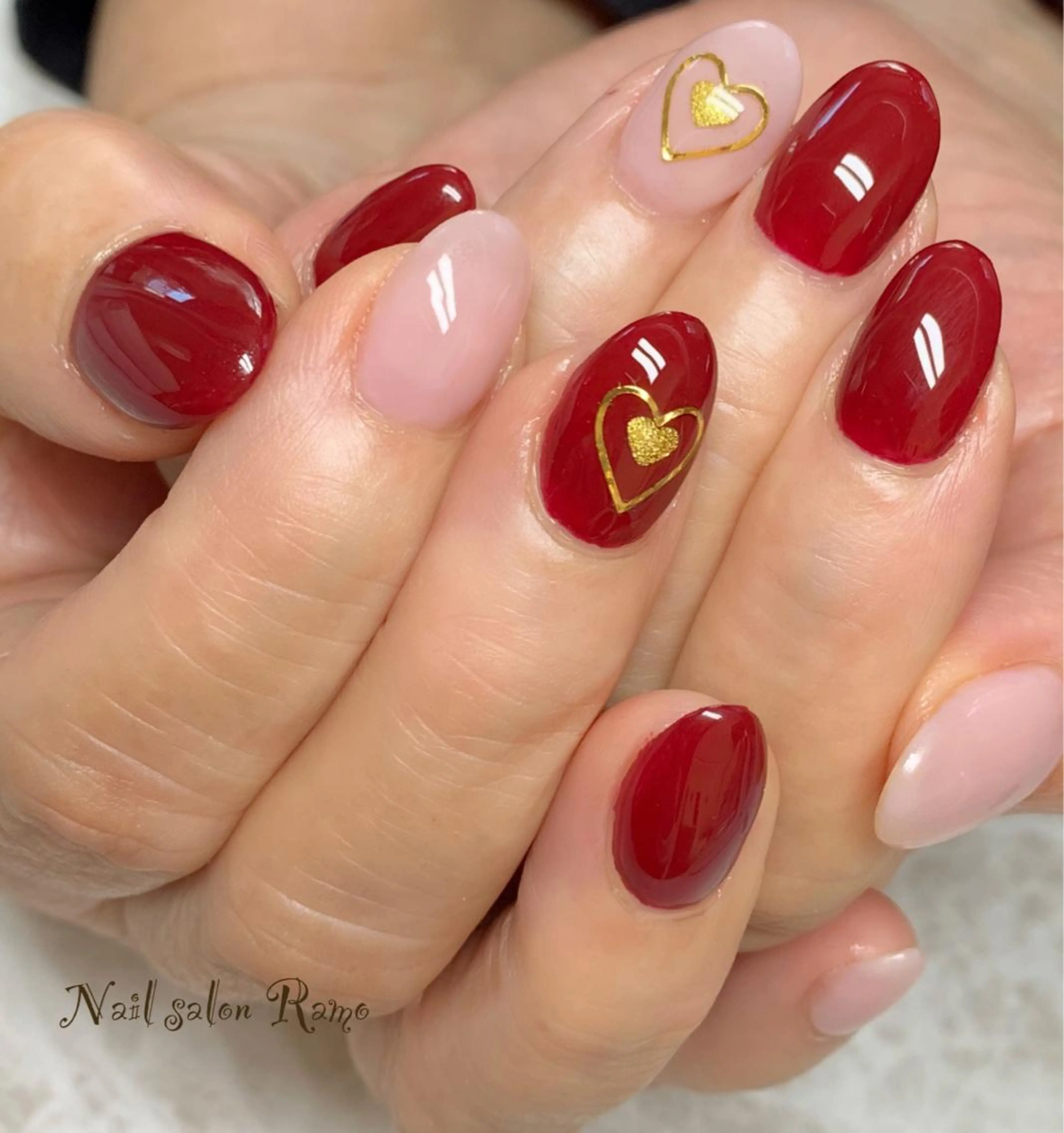 ネイル アートネイル ブルー ジェルネイル ハート ワンカラーネイル Nail salon Ramo所属・松田 祥子のネイルデザイン