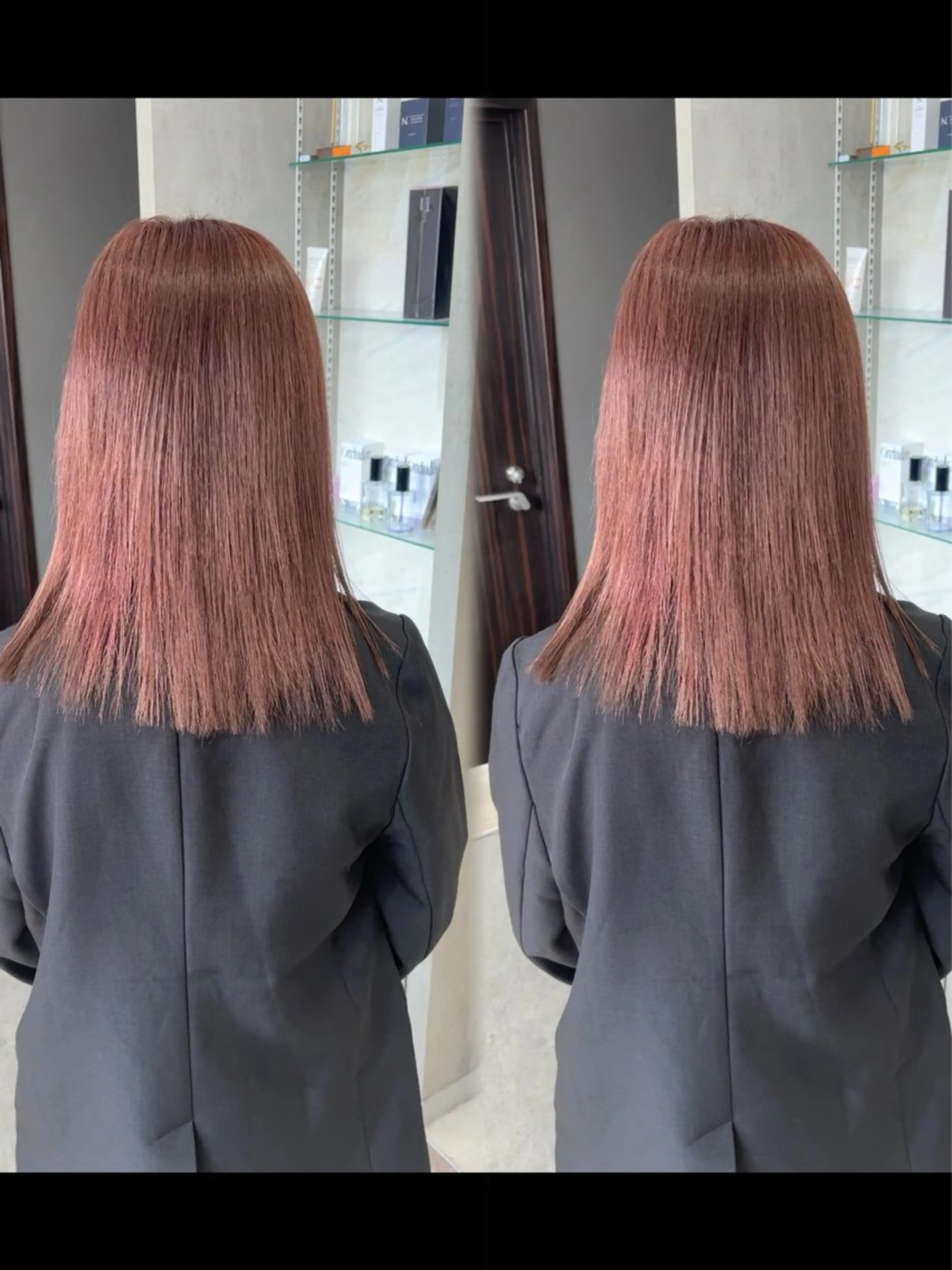 セミロング カット ヘアカラー 韓国ヘア/ブリーチ無 しWカラー/オリーブのヘアスタイル