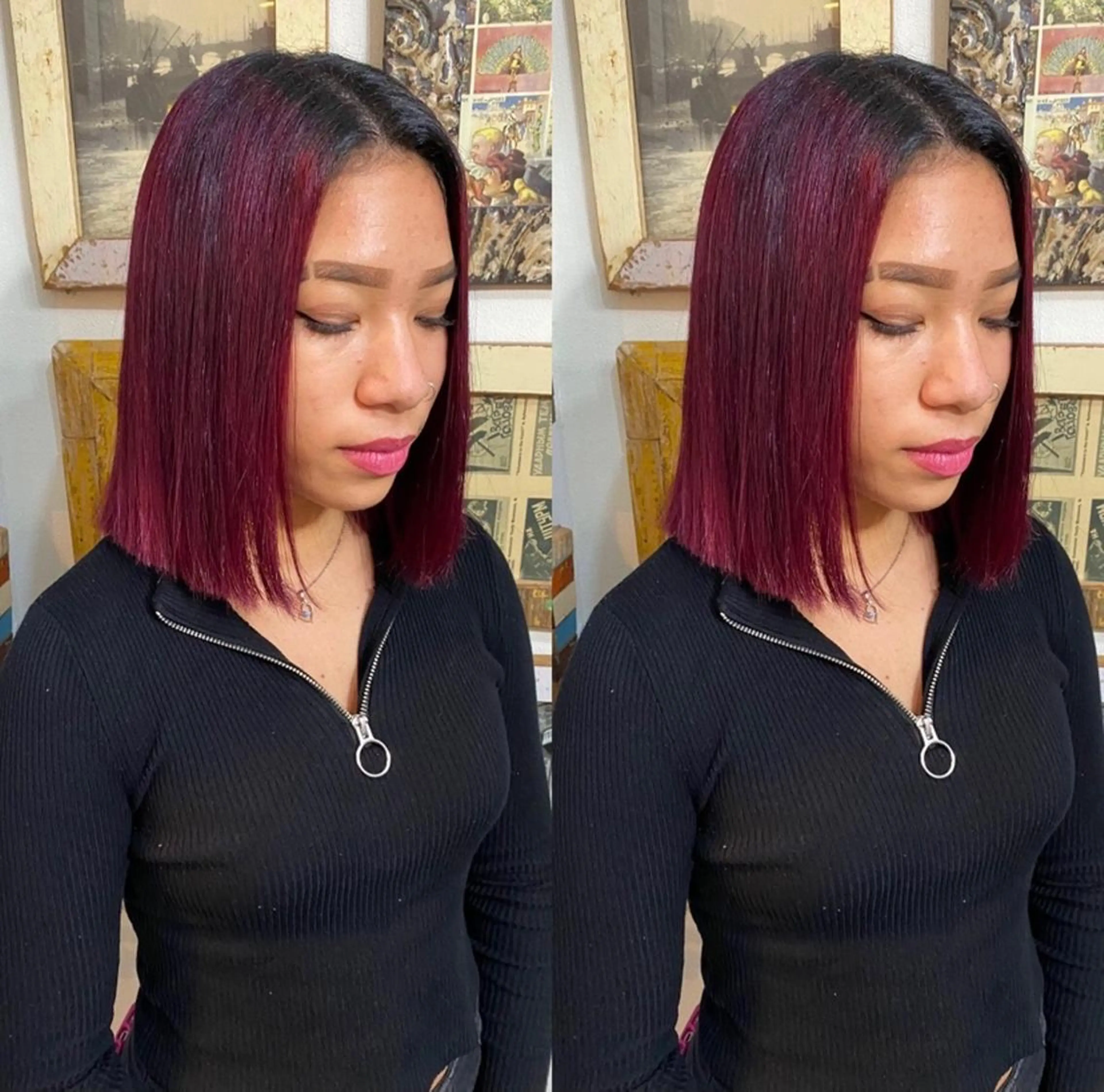 ミディアム カラー バレイヤージュ ブリーチ ブロンド ダブルカラー イヤリングカラー ヘアカラー モモカ/ハイトーン /バレイヤージュのヘアスタイル