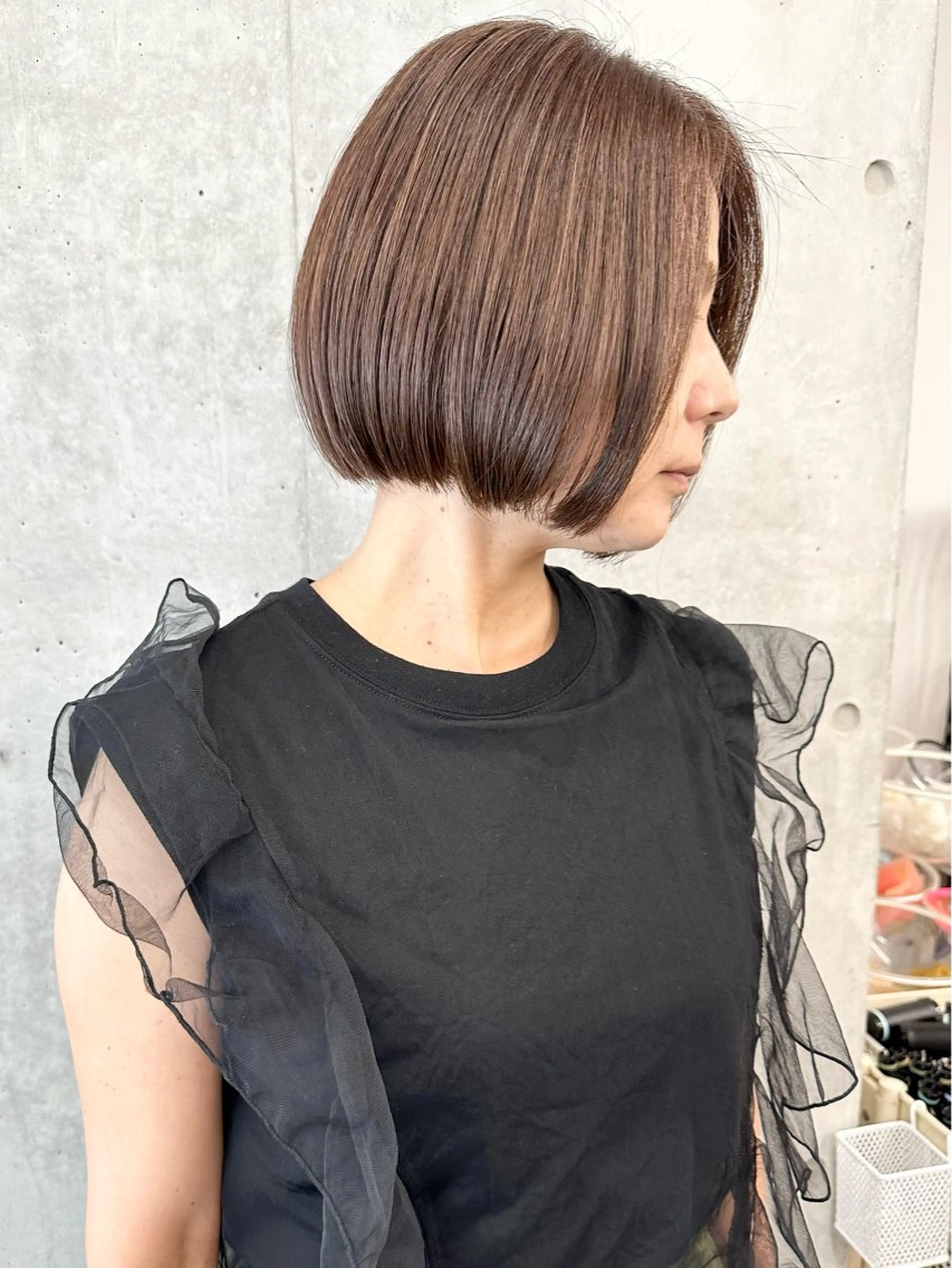 ミディアム カラー カット ヘアカラー トリートメント 小顔ボブ/お悩み解決 /ボブパーマ/とういのヘアスタイル