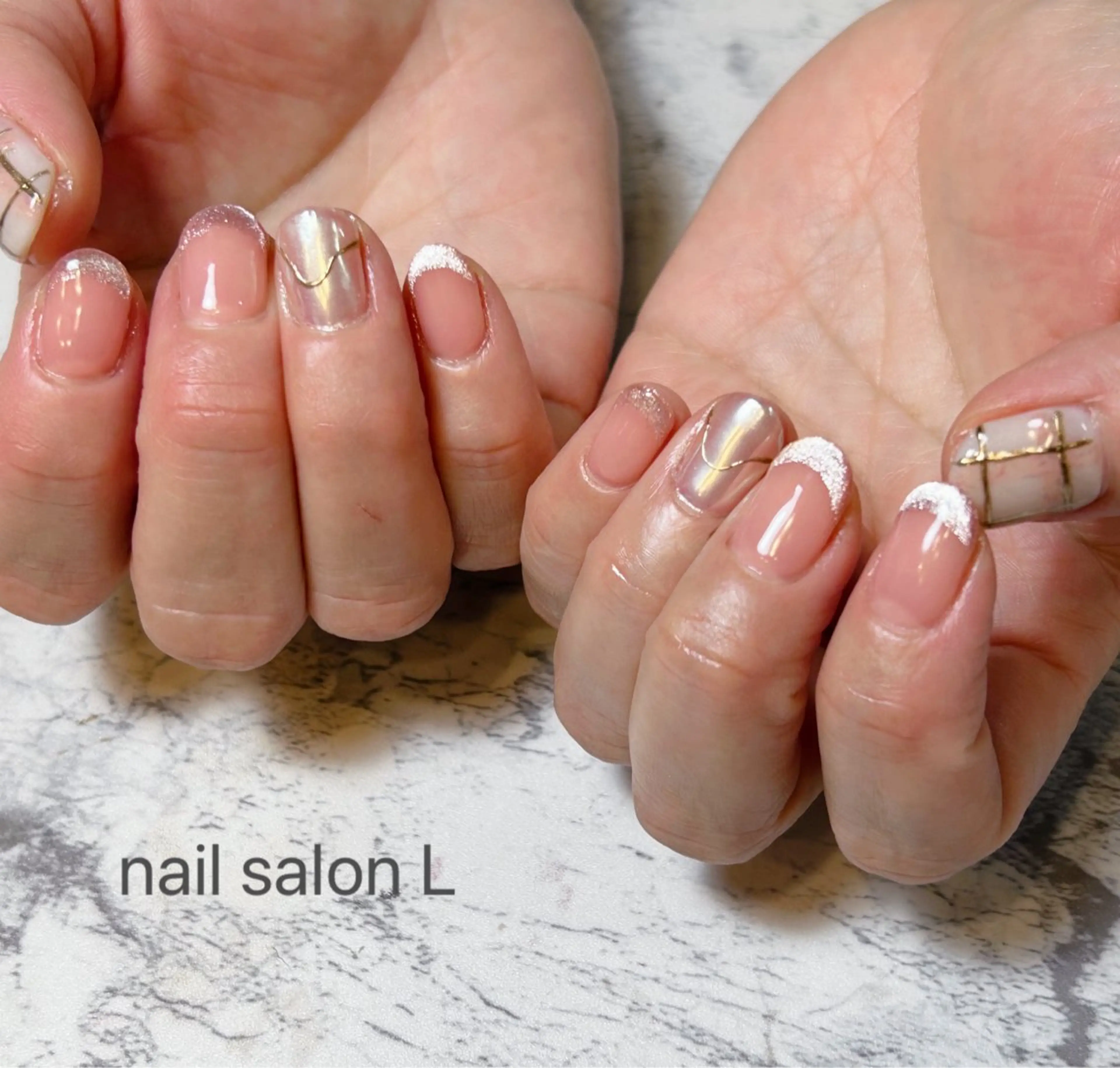 ネイル マグネットネイル ミラーネイル ピンク ハンドネイル 吉川市 ネイルサロンLのネイルデザイン