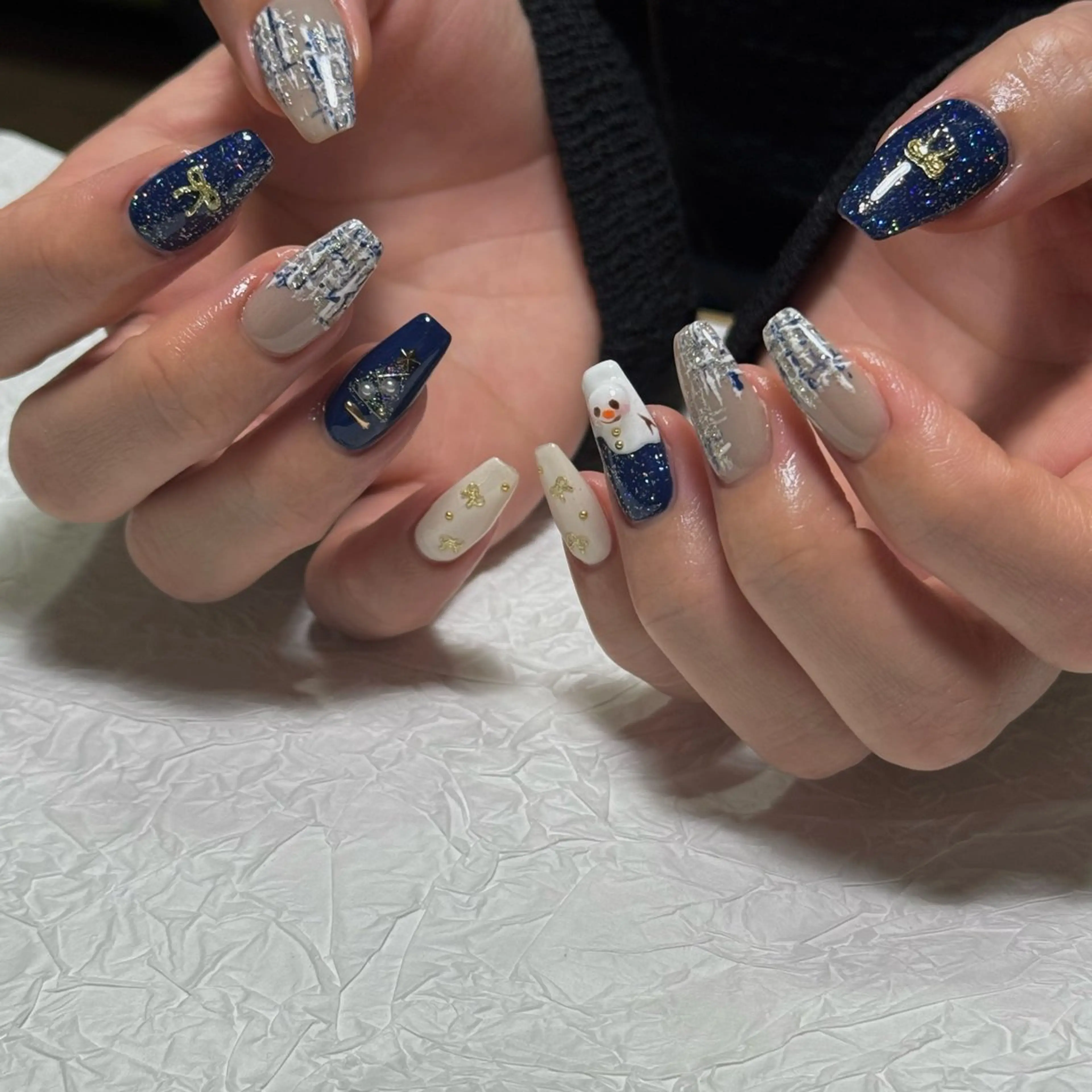 ネイル ぷっくりネイル ツイードネイル 冬ネイル クリスマス ハンドネイル alf. kanaのネイルデザイン