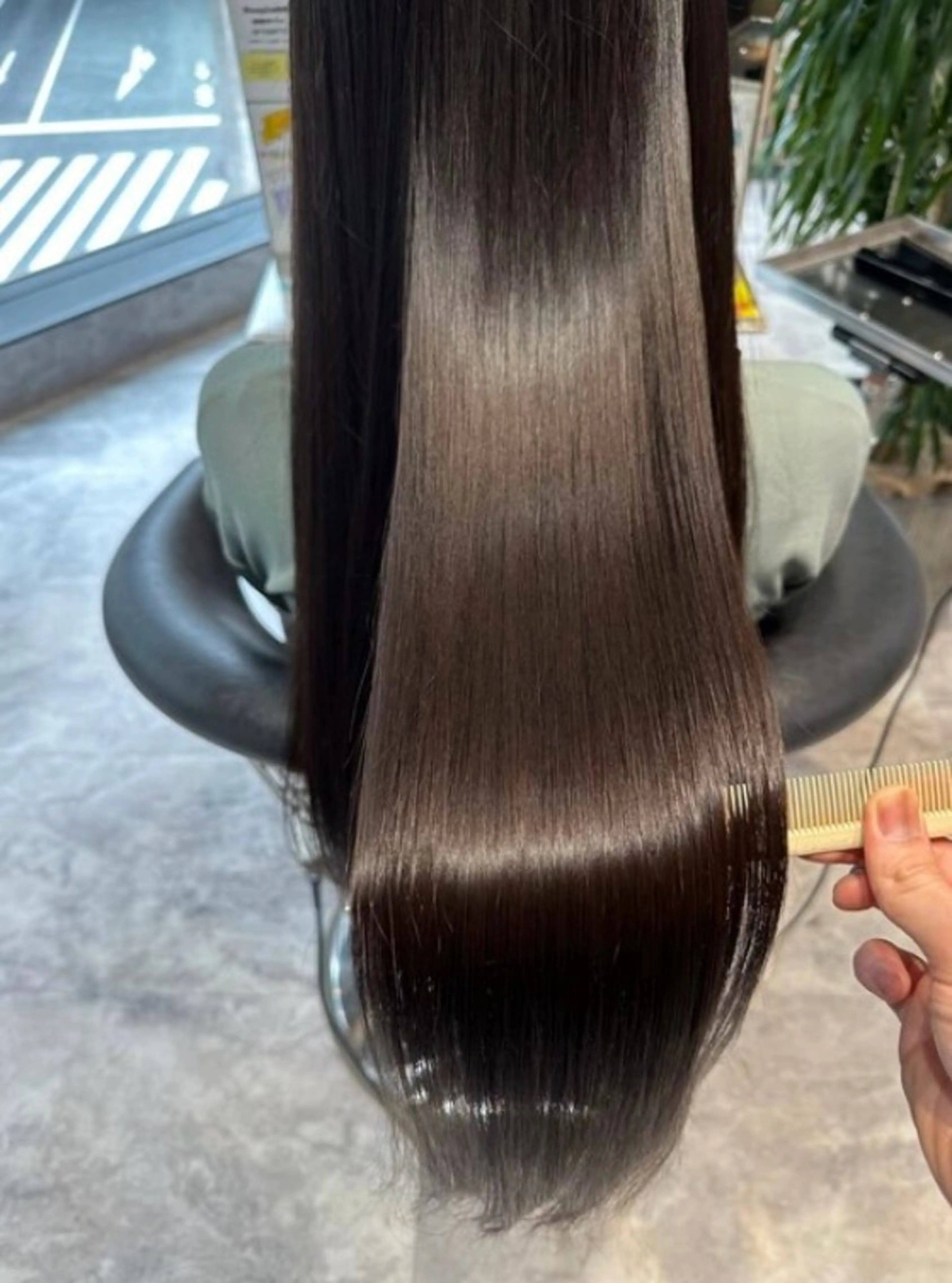 ロング ケアカラー 髪質改善 トリートメント 酸性ストレート 酸熱トリートメント ヘアカラー 縮毛矯正 トリートメント 美髪矯正/酸性ストレ ート/艶カラー/堅田のヘアスタイル