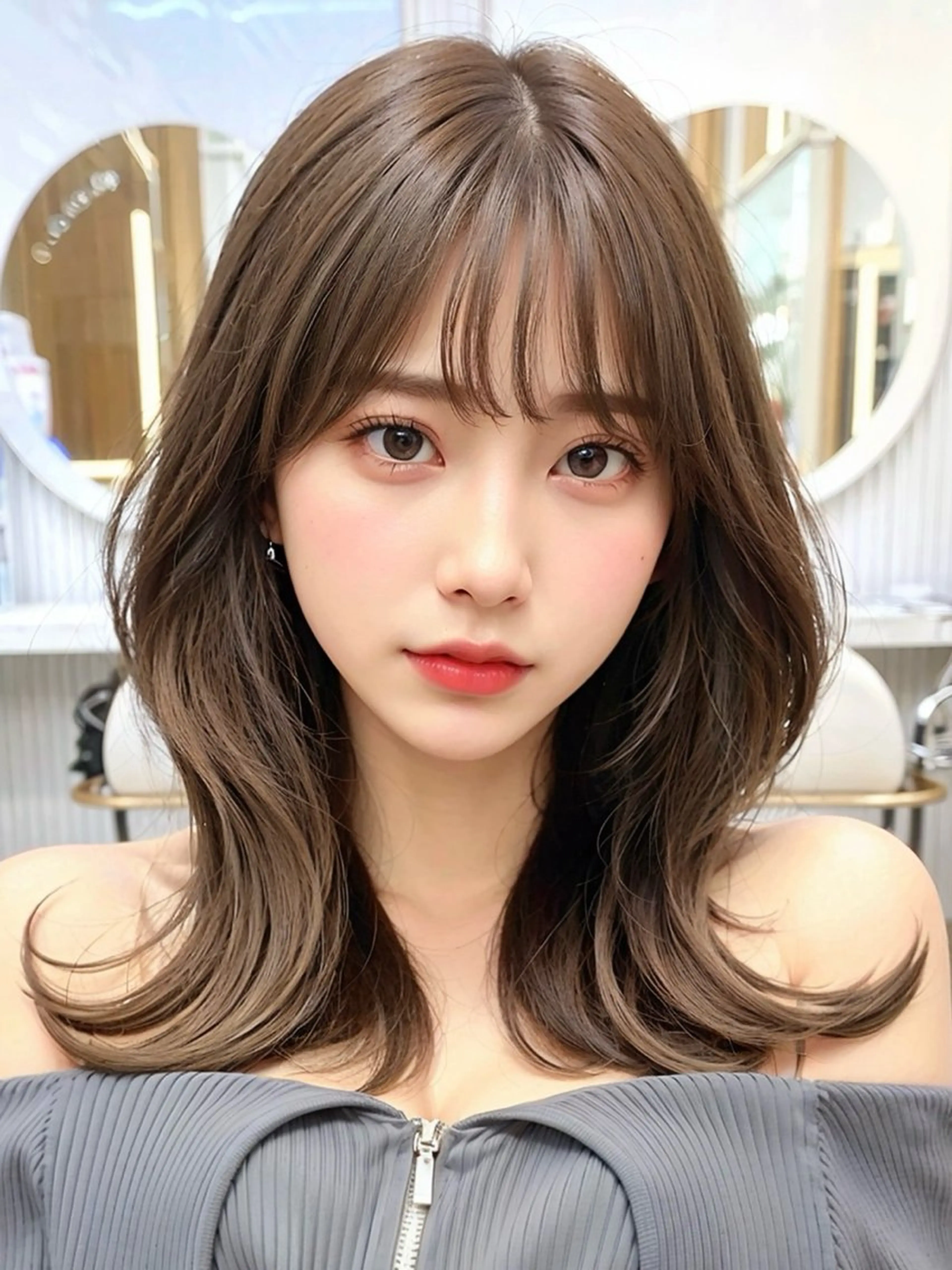 ミディアム カラー 韓国風ヘア レイヤーカット カット ヘアカラー トリートメント 顔周り特化/韓国ヘア /レイヤー/吉野幸大のヘアスタイル