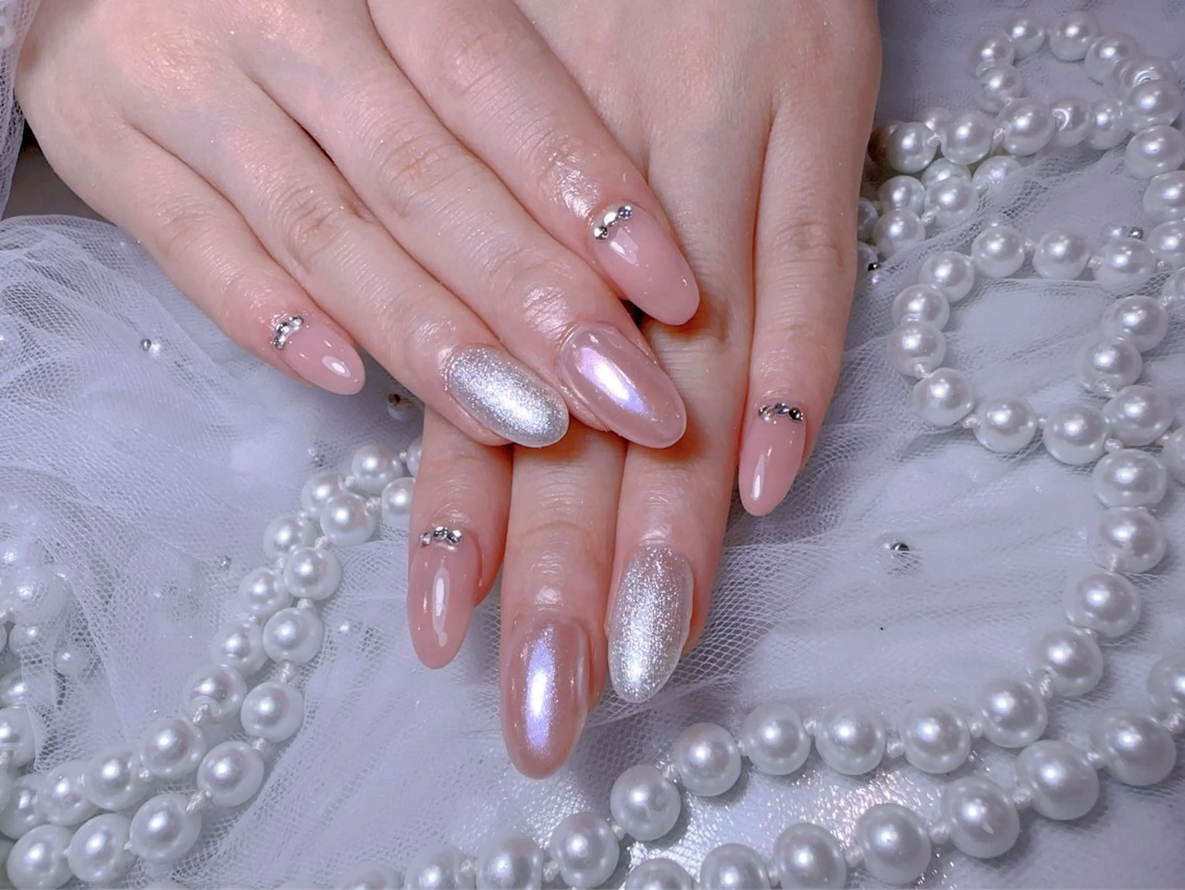 ネイル アートネイル フラッシュネイル フレンチネイル ジェルネイル ガラスフレンチ You&Me Miyuのネイルデザイン