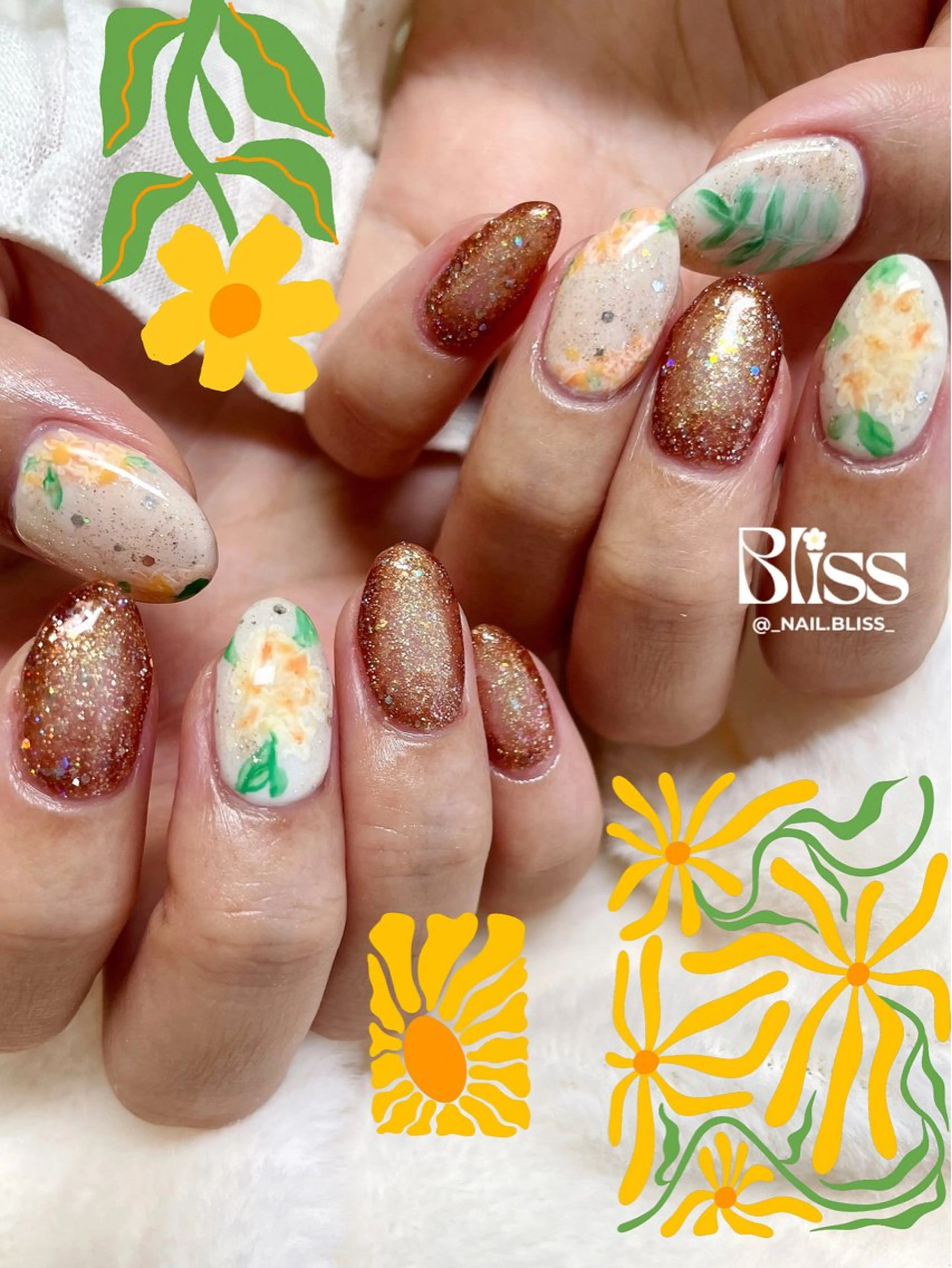 ネイル ブラウン オレンジ ハンドネイル NAIL BLISSのネイルデザイン