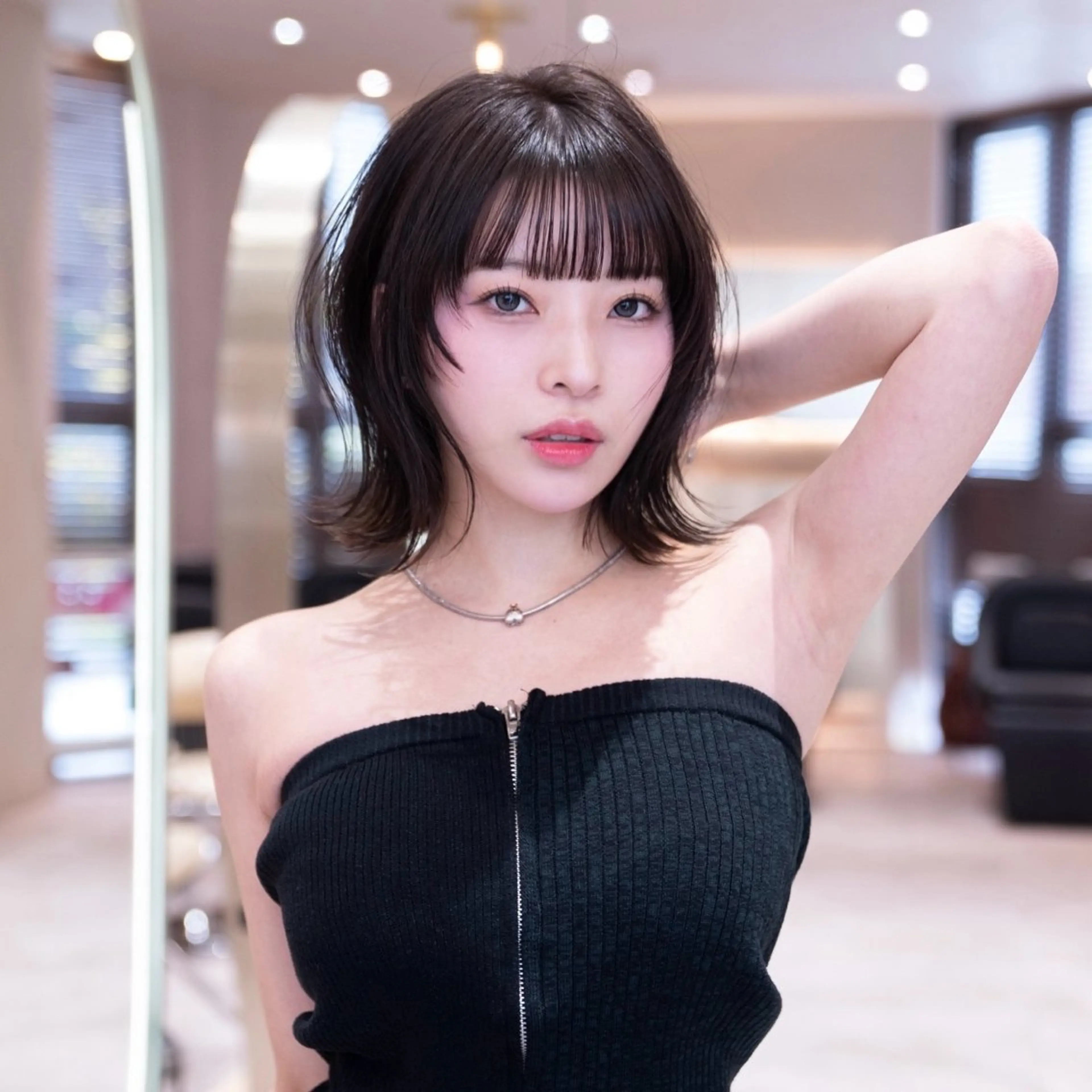 ミディアム カラー 切りっぱなしボブ ボブレイヤー イヤリングカラー ボブ 伸ばしかけ カット トリートメント 渋谷/ハッシュボブ・ タッセルボブしょうごのヘアスタイル