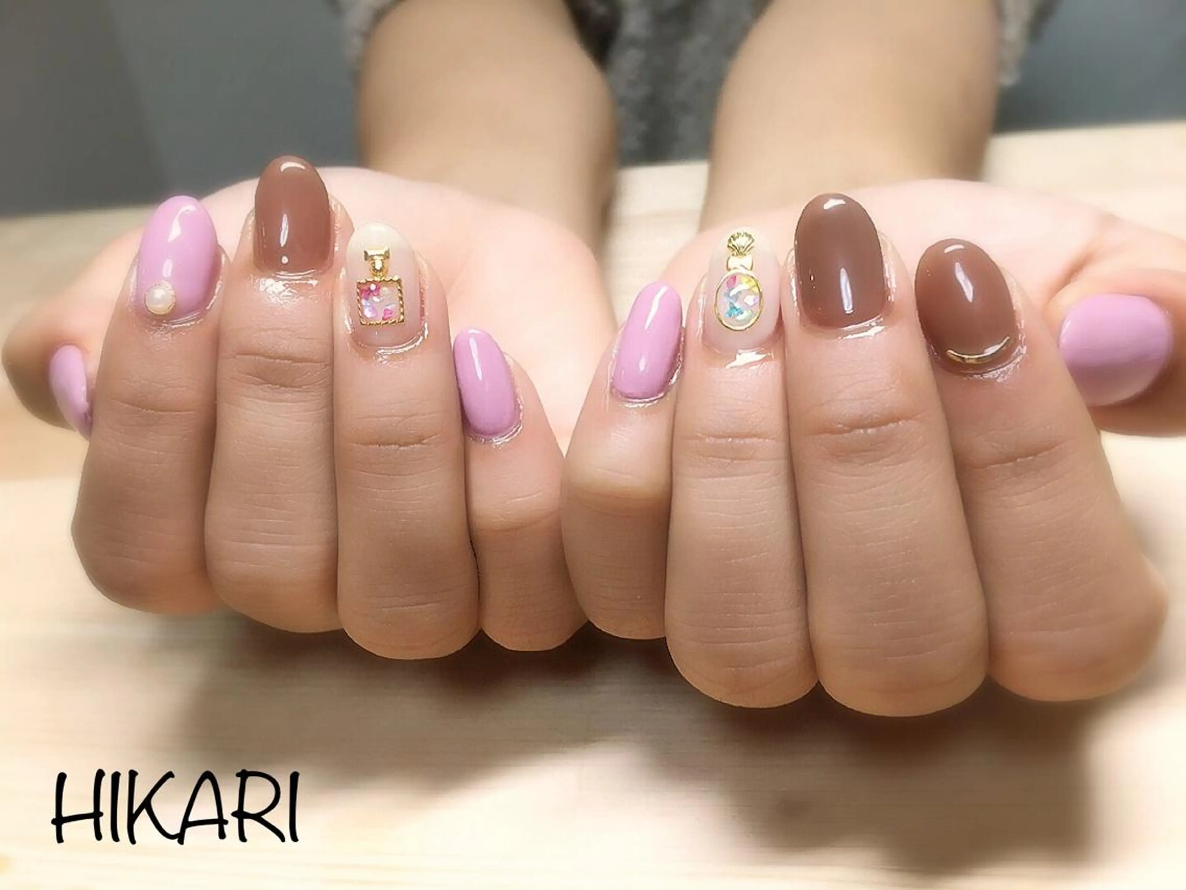 ネイル ブラウン ピンク CULU -LUのネイルデザイン