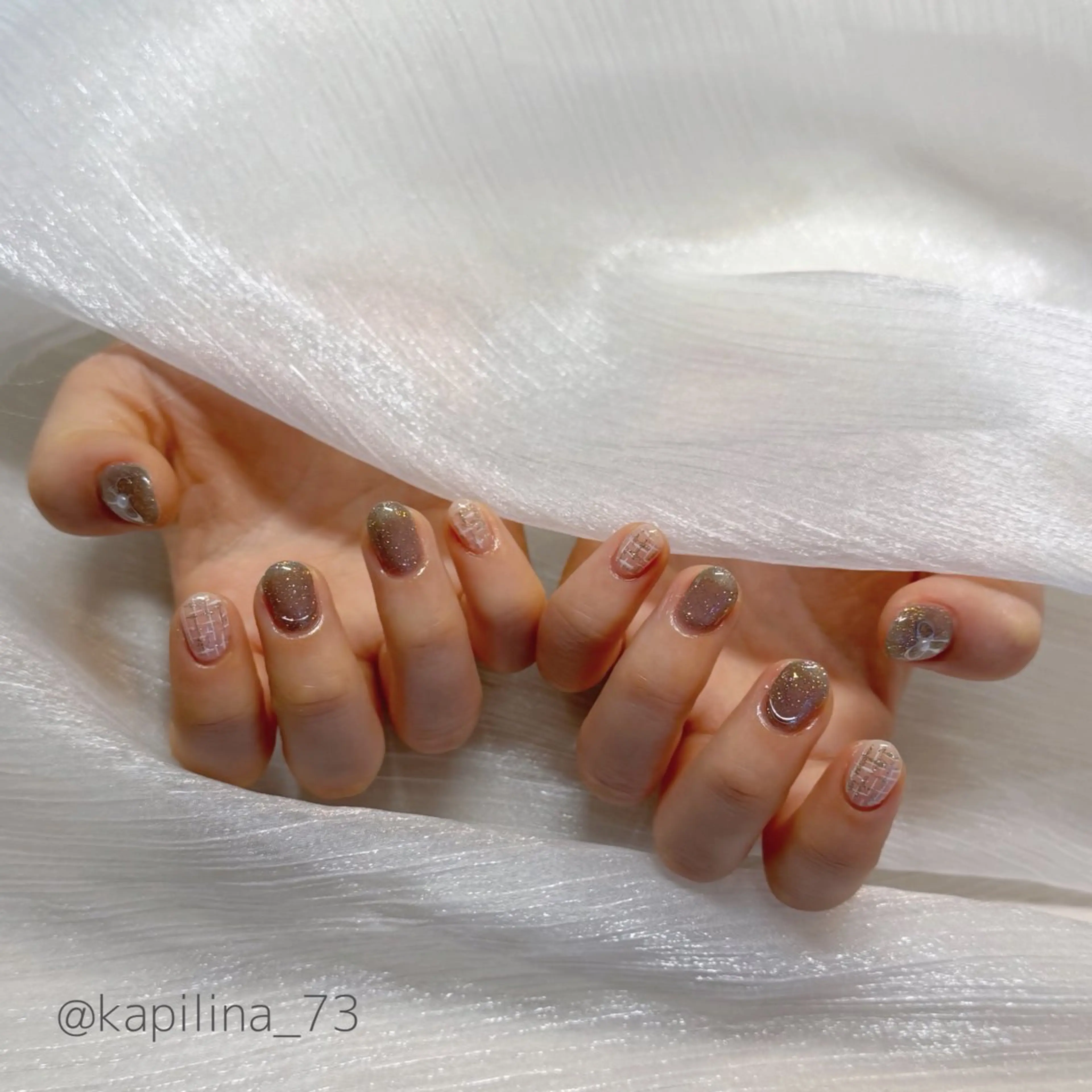 ネイル ツイードネイル ハンドネイル Nailsalon Ka pilina所属・Kapilina🌺 MOMOのネイルデザイン