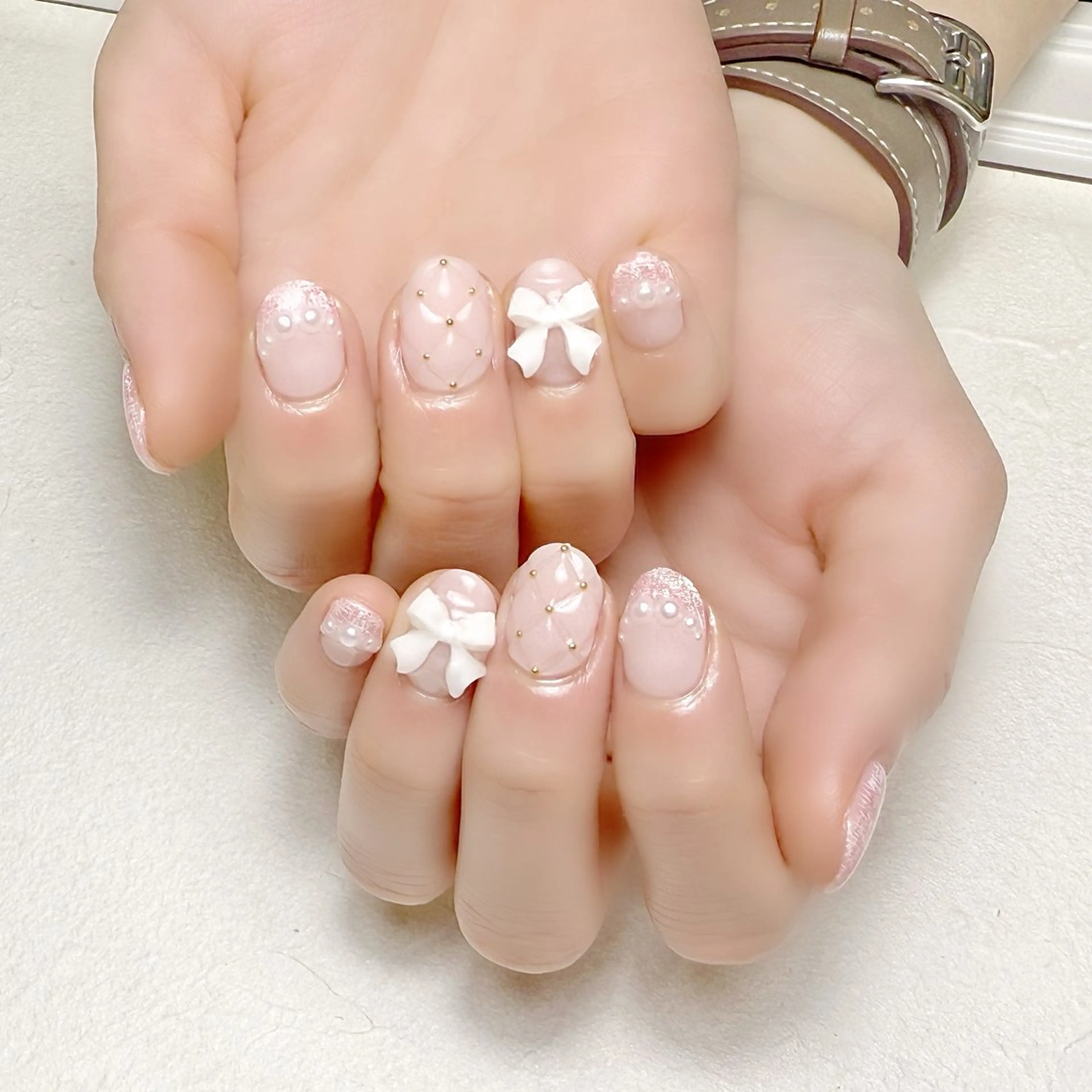 ネイル フレンチネイル ピンク ストーンネイル ツイードネイル ワンホンネイル rouse nail RISATOのネイルデザイン