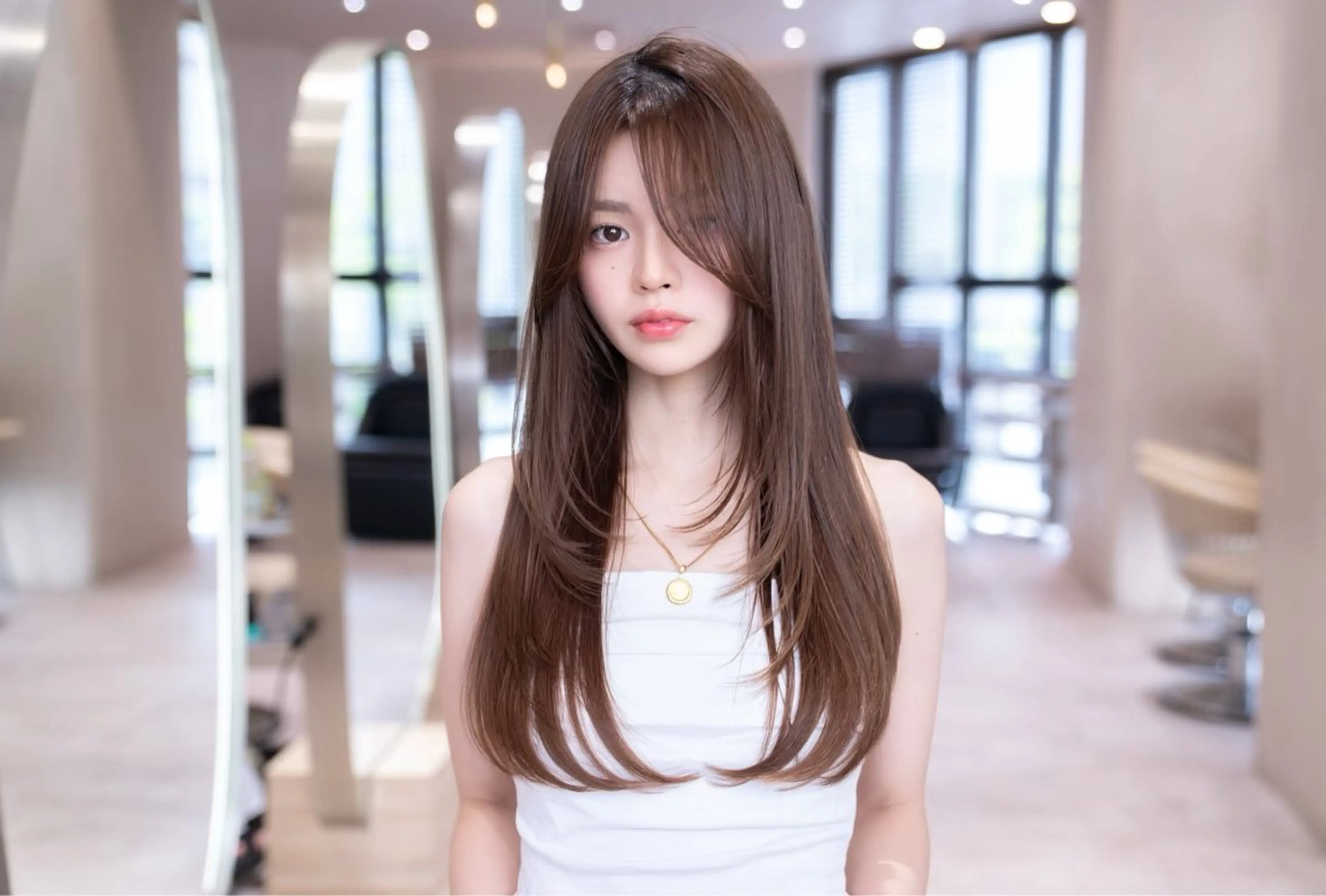 ロング カラー ロングレイヤー ブラウンカラー ナチュラルブラウン レイヤーカット ロング カット ヘアカラー トリートメント 天神/韓国レイヤー/ 白水 雅人‪のヘアスタイル