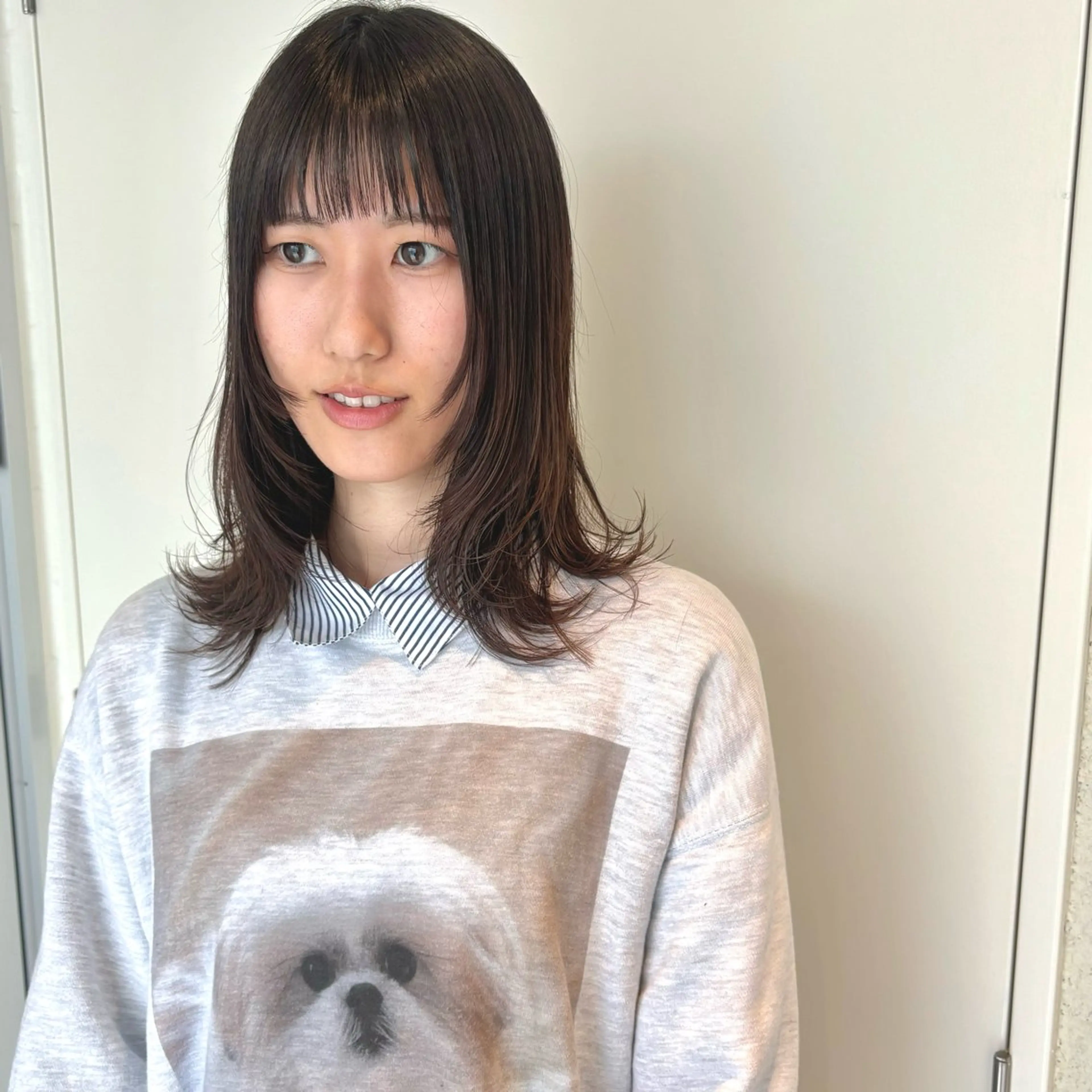 ミディアム 顔周りカット レイヤーカット 透明感カラー/ 寺田千雅子のヘアスタイル