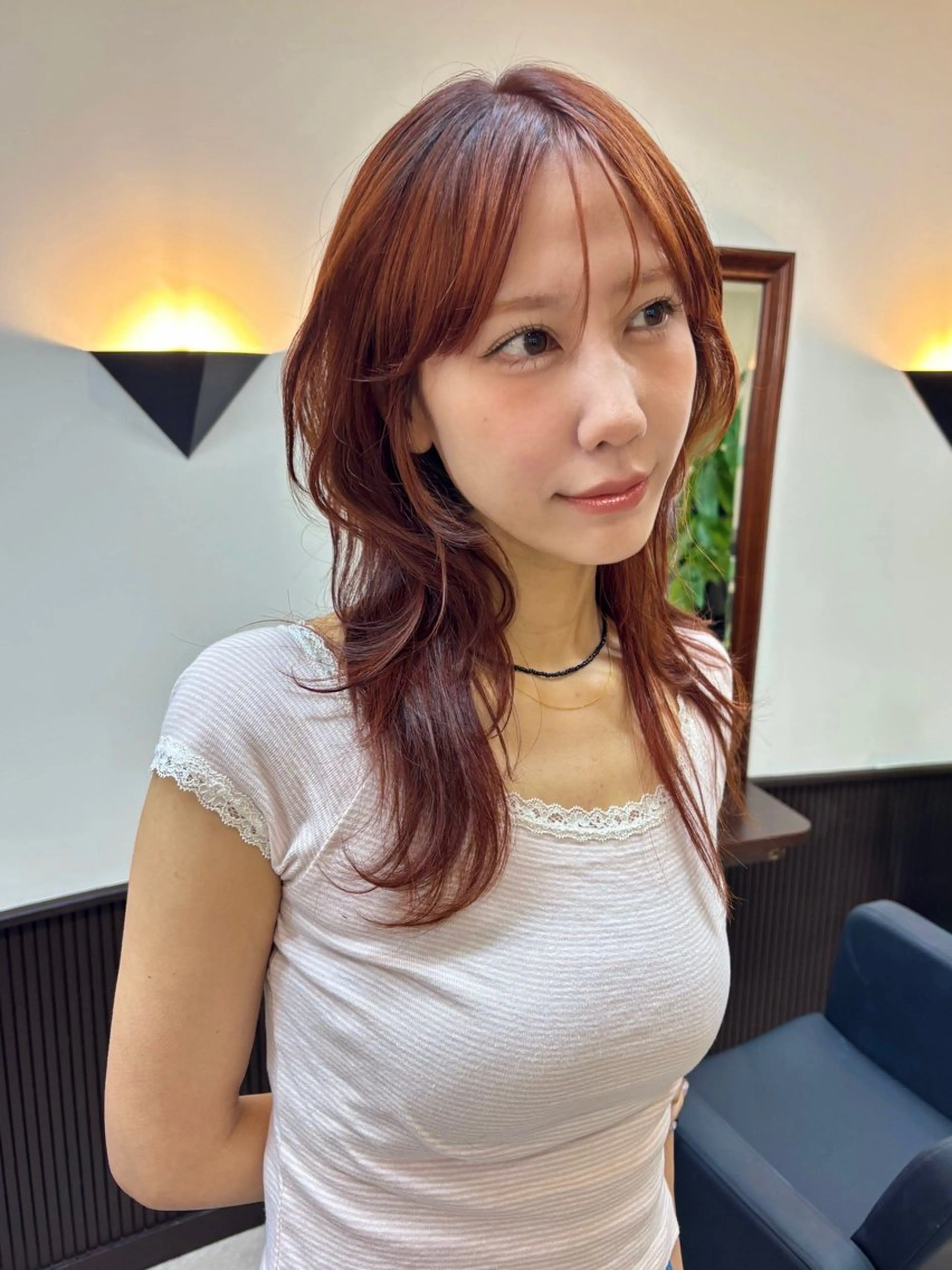 ロング カラー オレンジ レイヤーカット ロング ウルフカット ウルフレイヤー SHICUNEアサミ /ショート/メンズのヘアスタイル