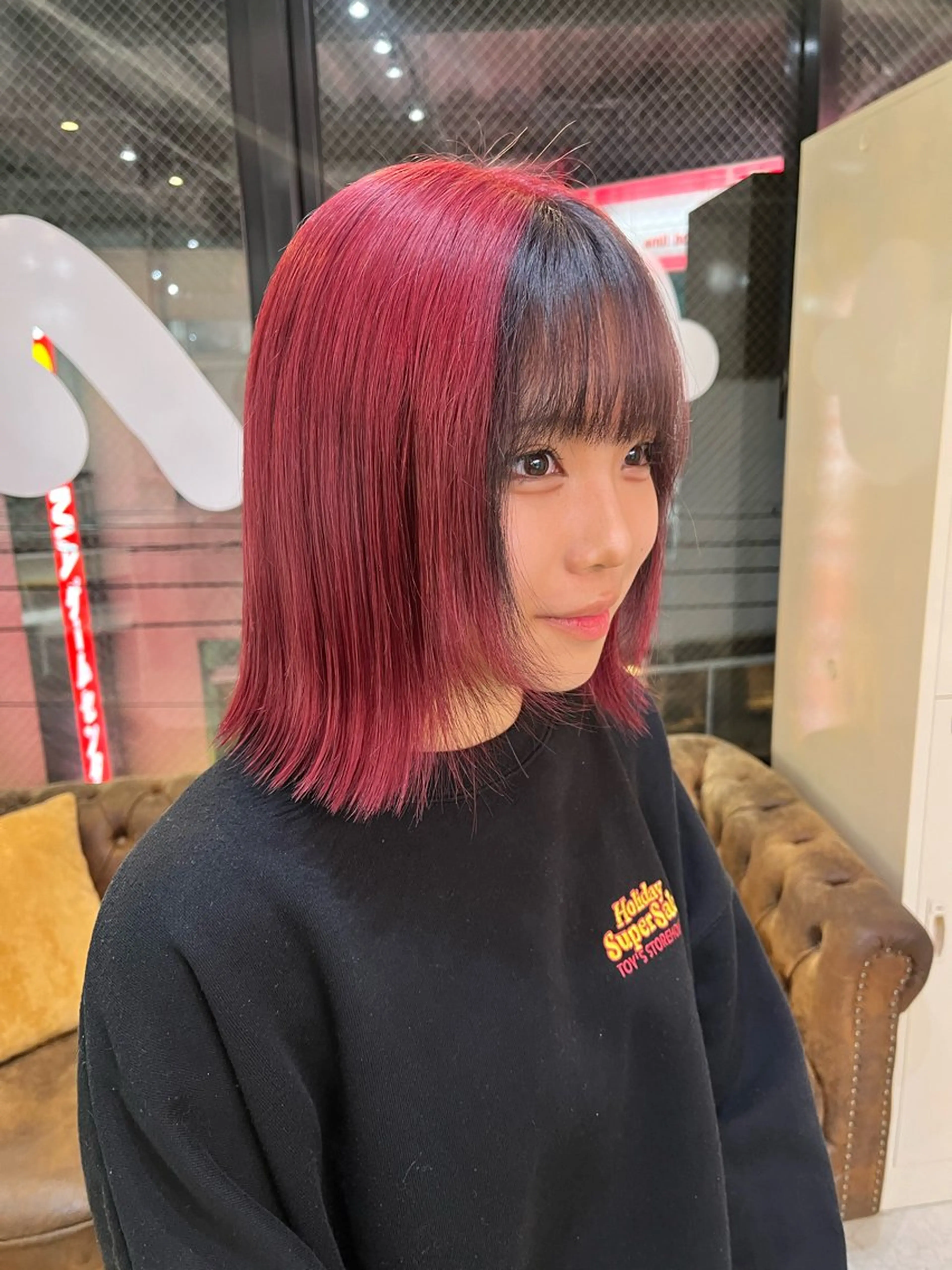 ミディアム カラー カット ヘアカラー トリートメント ヘアセット ハイトーン/レイヤー ハッシュカット/牧原のヘアスタイル