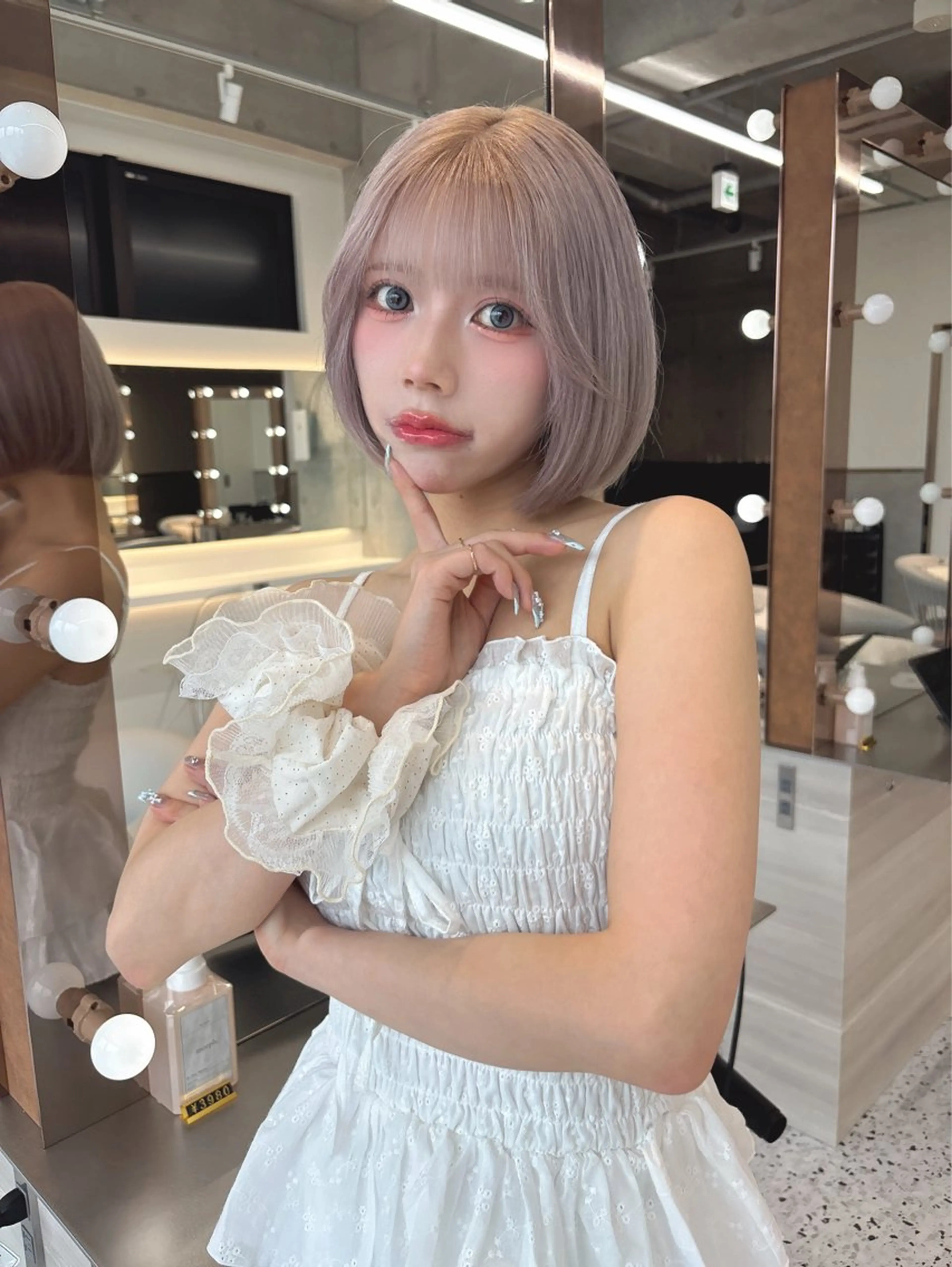 ミディアム ヘアカラー rina／ベージュ ワンホン/韓国ヘアのヘアスタイル