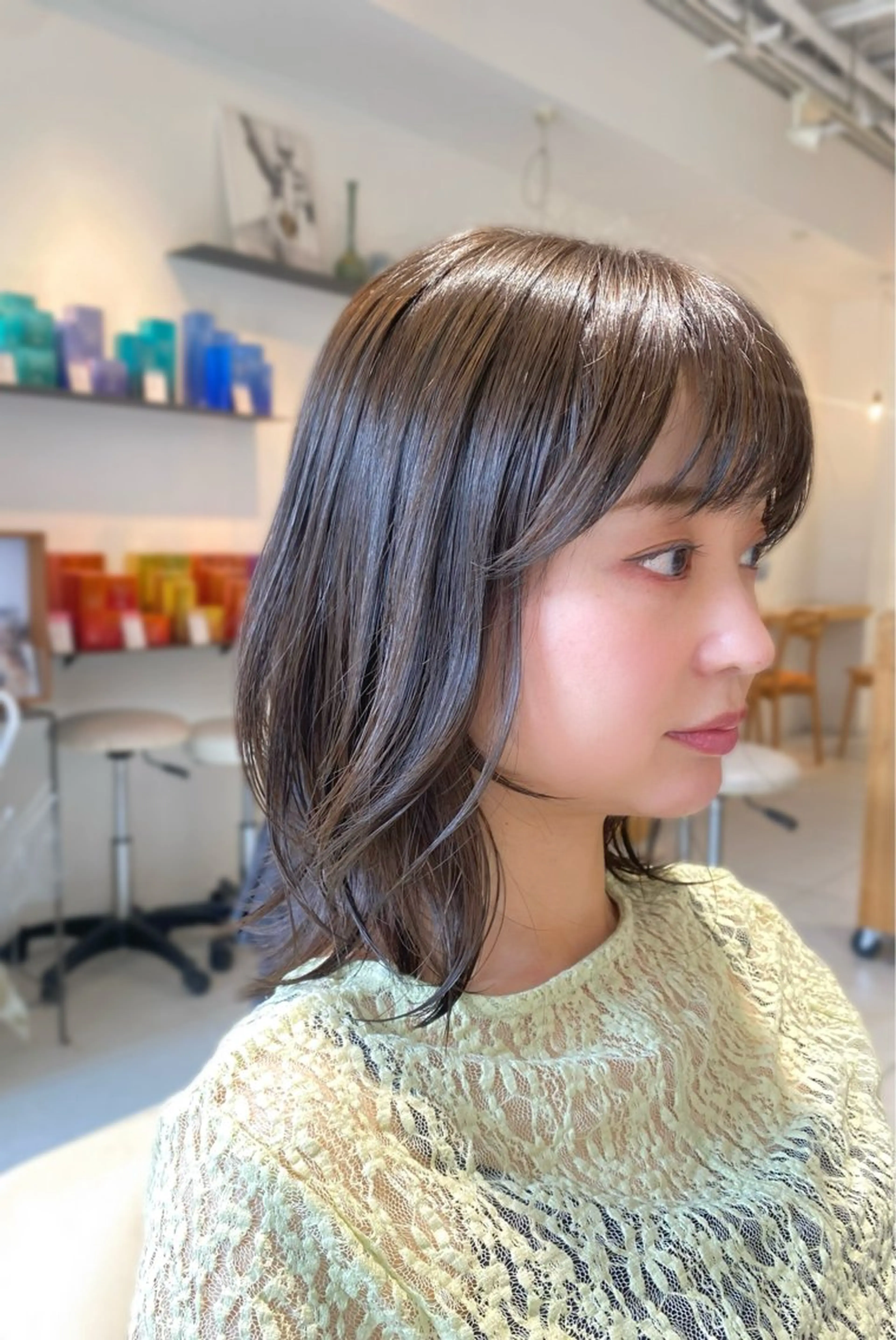 ミディアム カラー カット ヘアカラー トリートメント 安永 涼のヘアスタイル