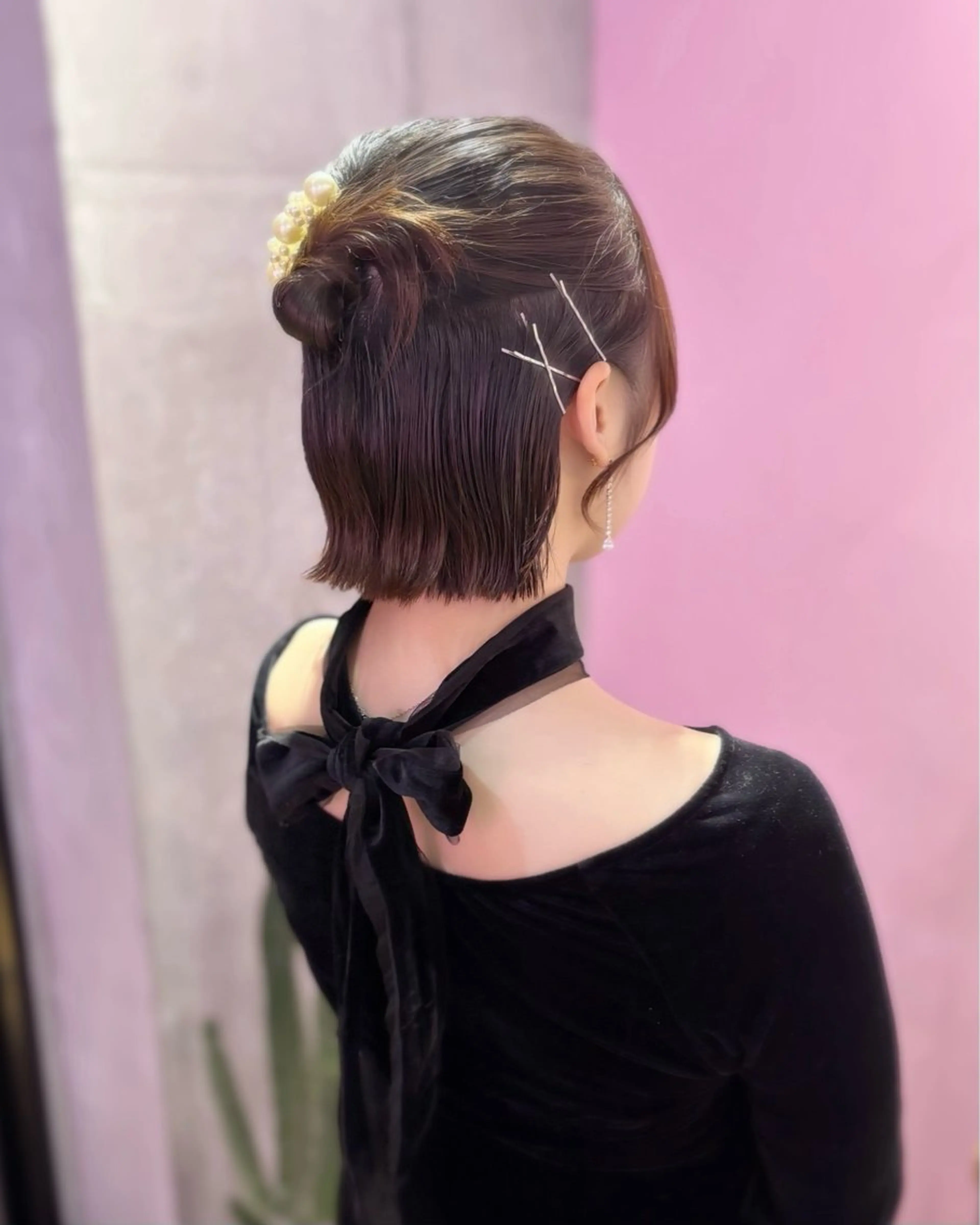 ショート ヘアアレンジ ハーフアップ ボブ ショートヘア ヘアセット カット、縮毛矯正 モデル募集🎀あゆみのヘアスタイル