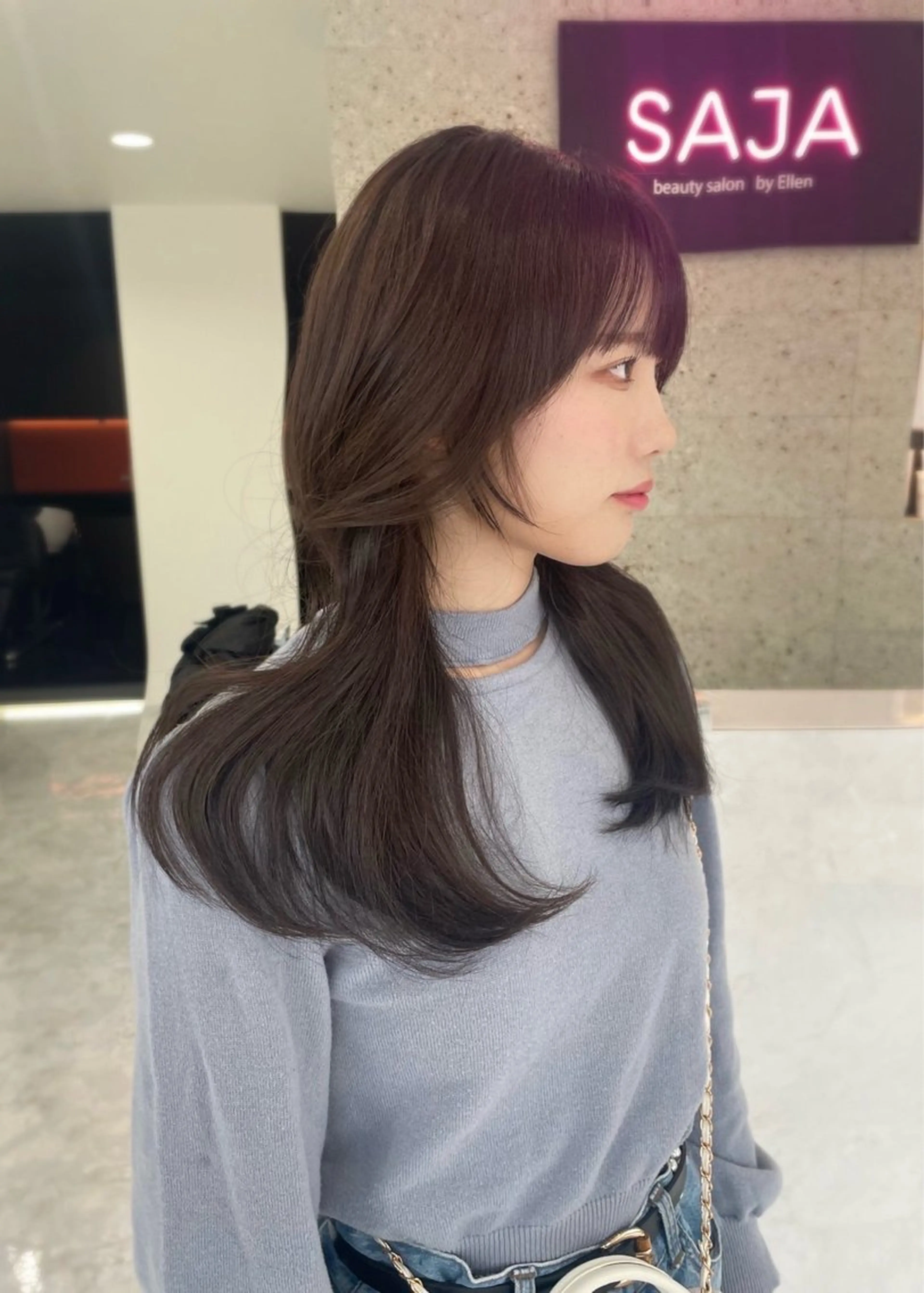 セミロング カラー ベージュカラー オリーブベージュ 福田 奈那のヘアスタイル